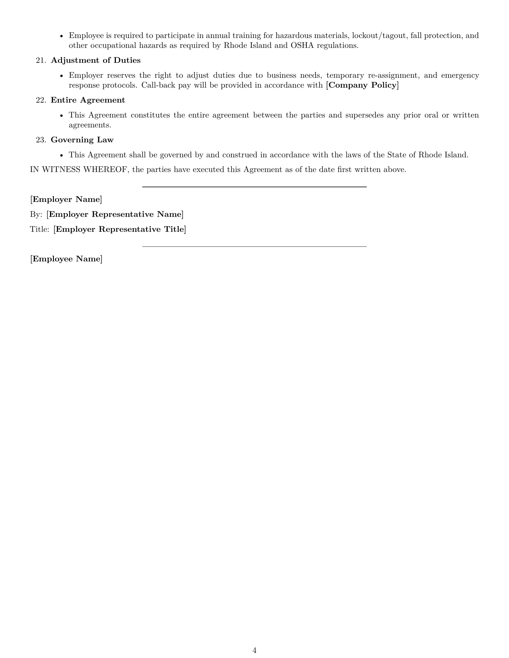 Preview page 4 of Free Rhode Island maintenance technician employment contract template