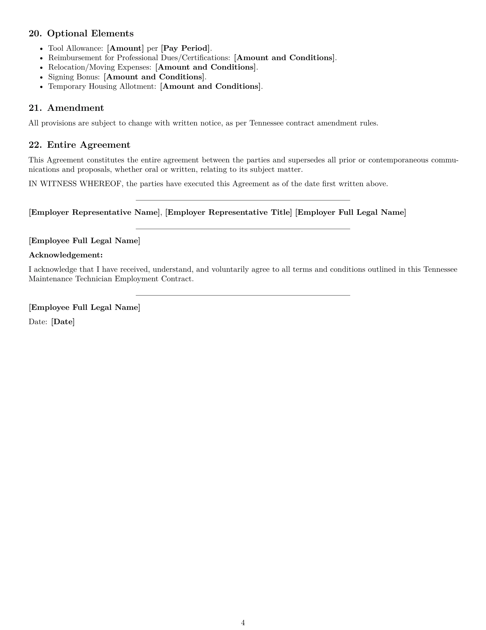 Preview page 4 of Free Tennessee maintenance technician employment contract template