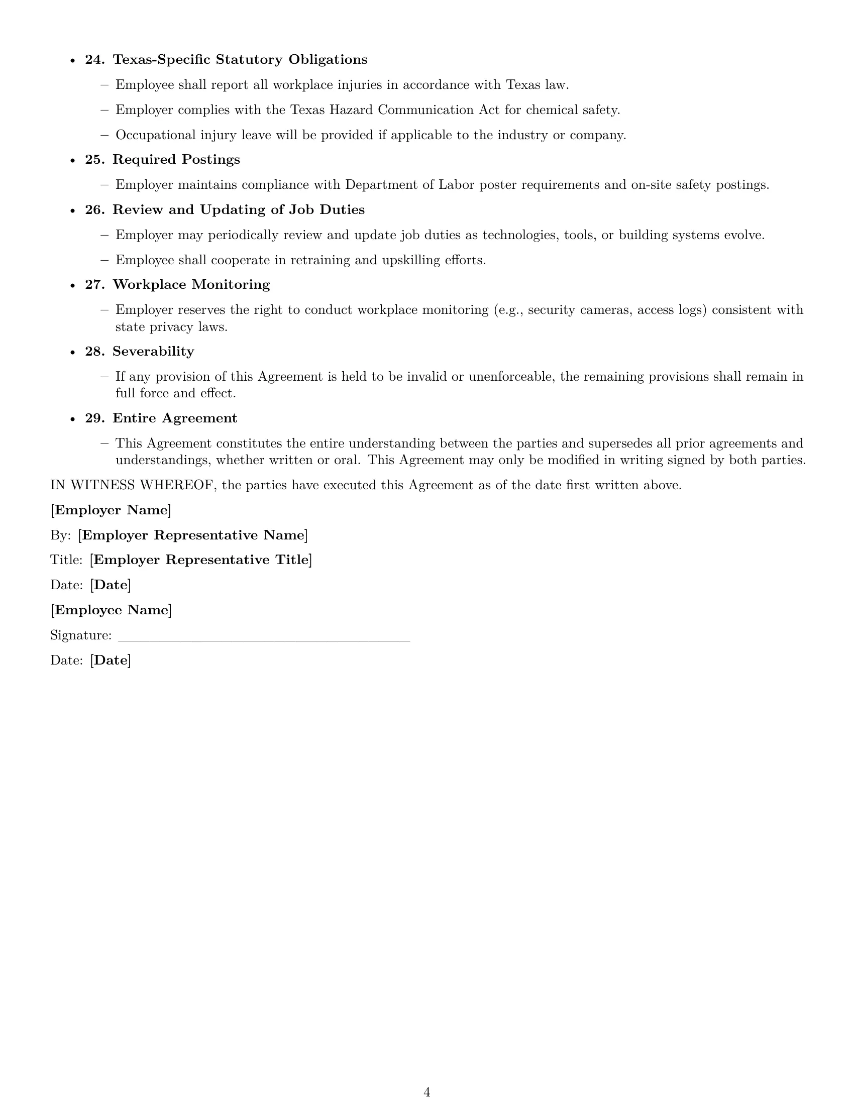 Preview page 4 of Free Texas maintenance technician employment contract template