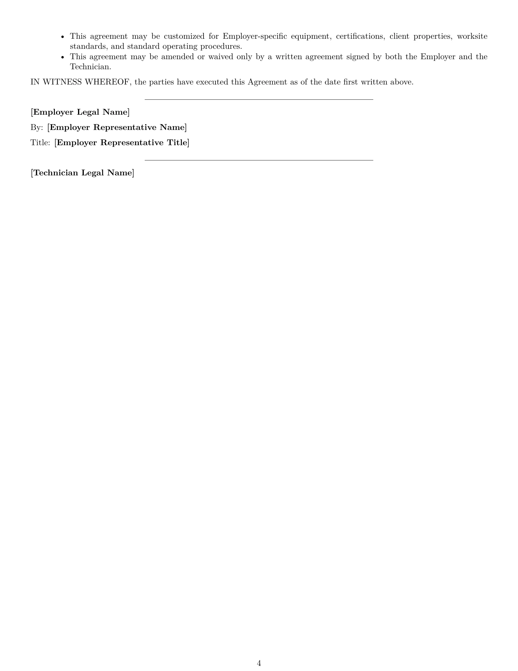Preview page 4 of Free Utah maintenance technician employment contract template