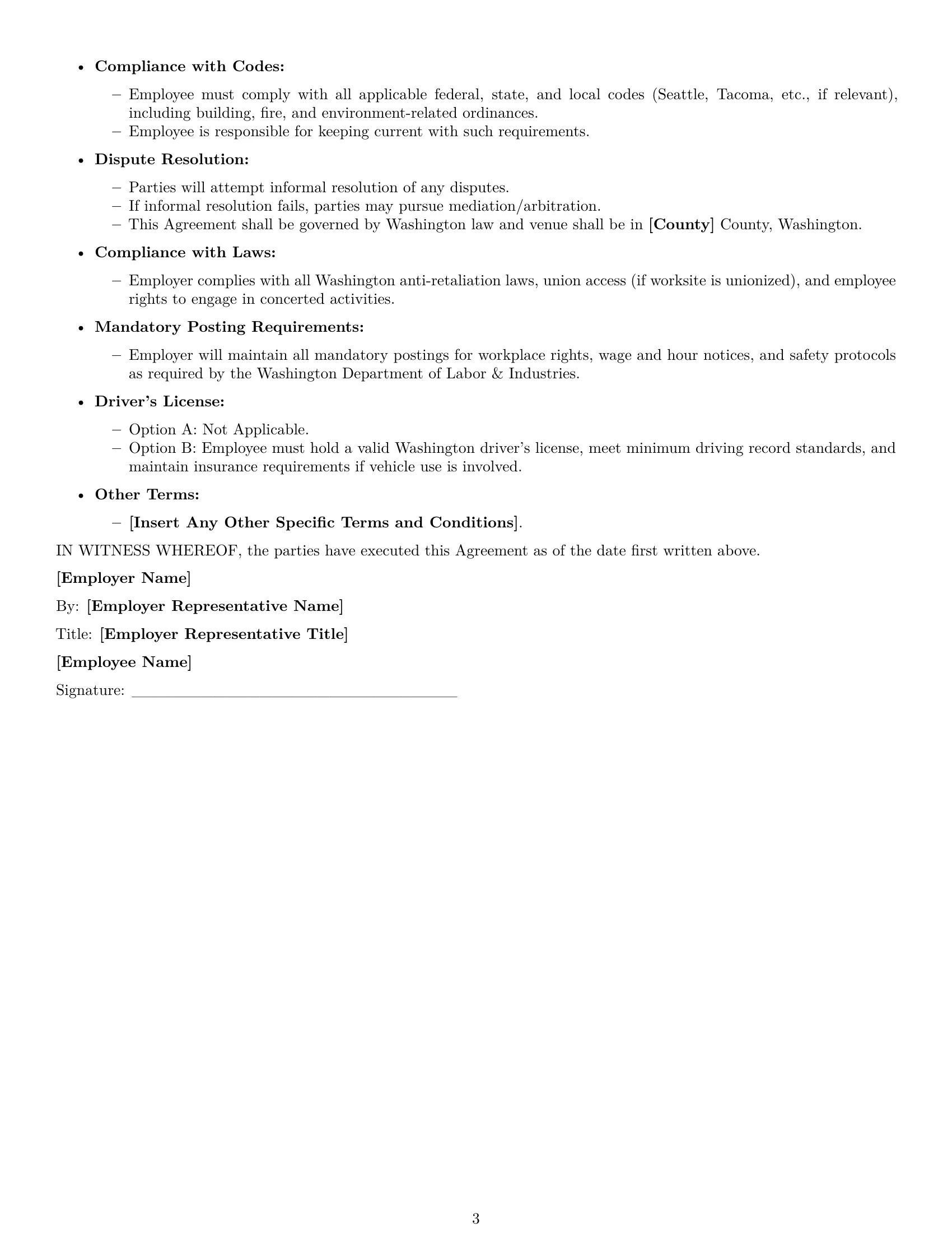 Preview page 3 of Free Washington maintenance technician employment contract template