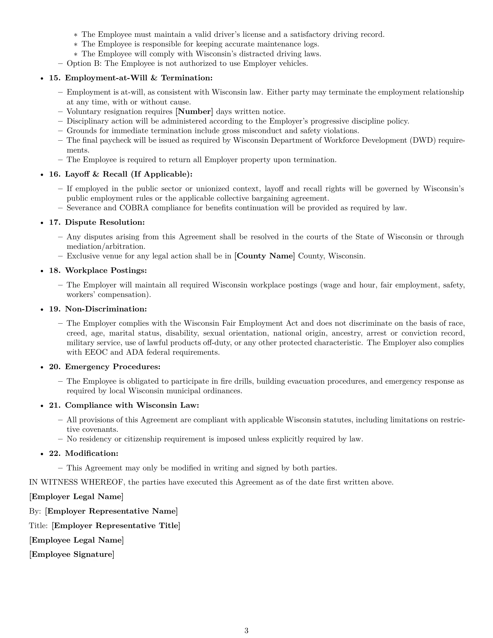 Preview page 3 of Free Wisconsin maintenance technician employment contract template