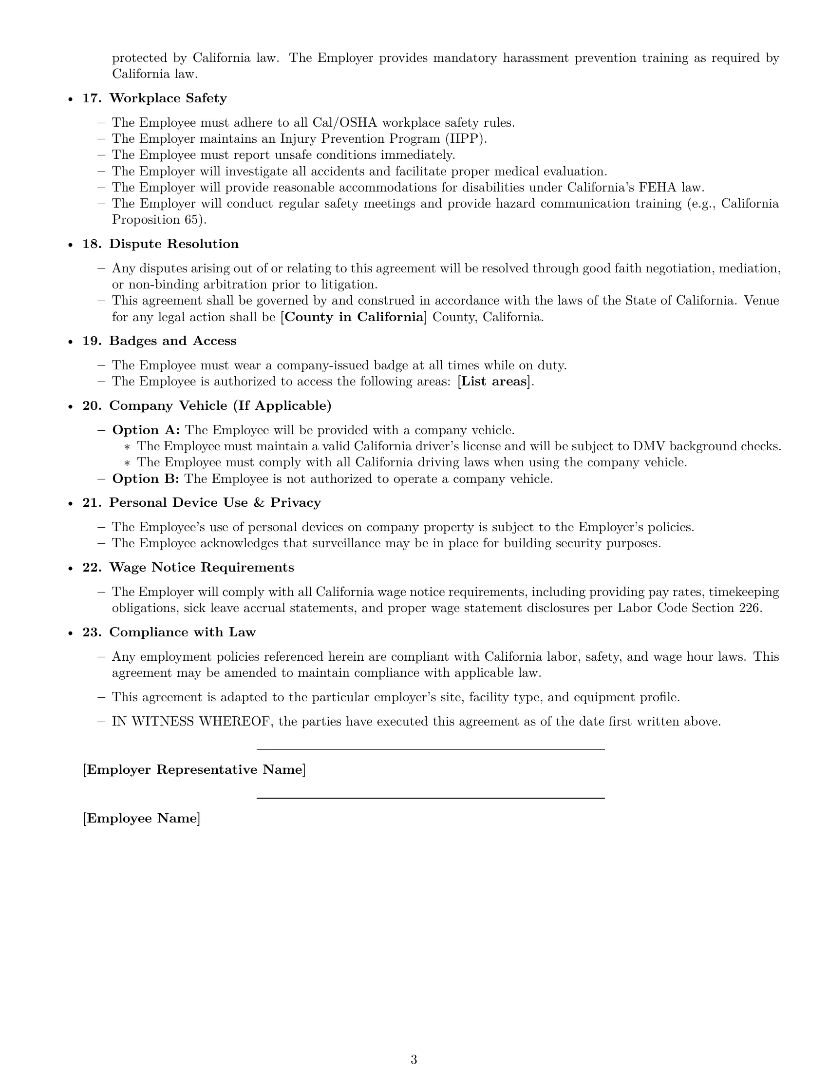 Preview page 3 of Free California maintenance technician employment contract template