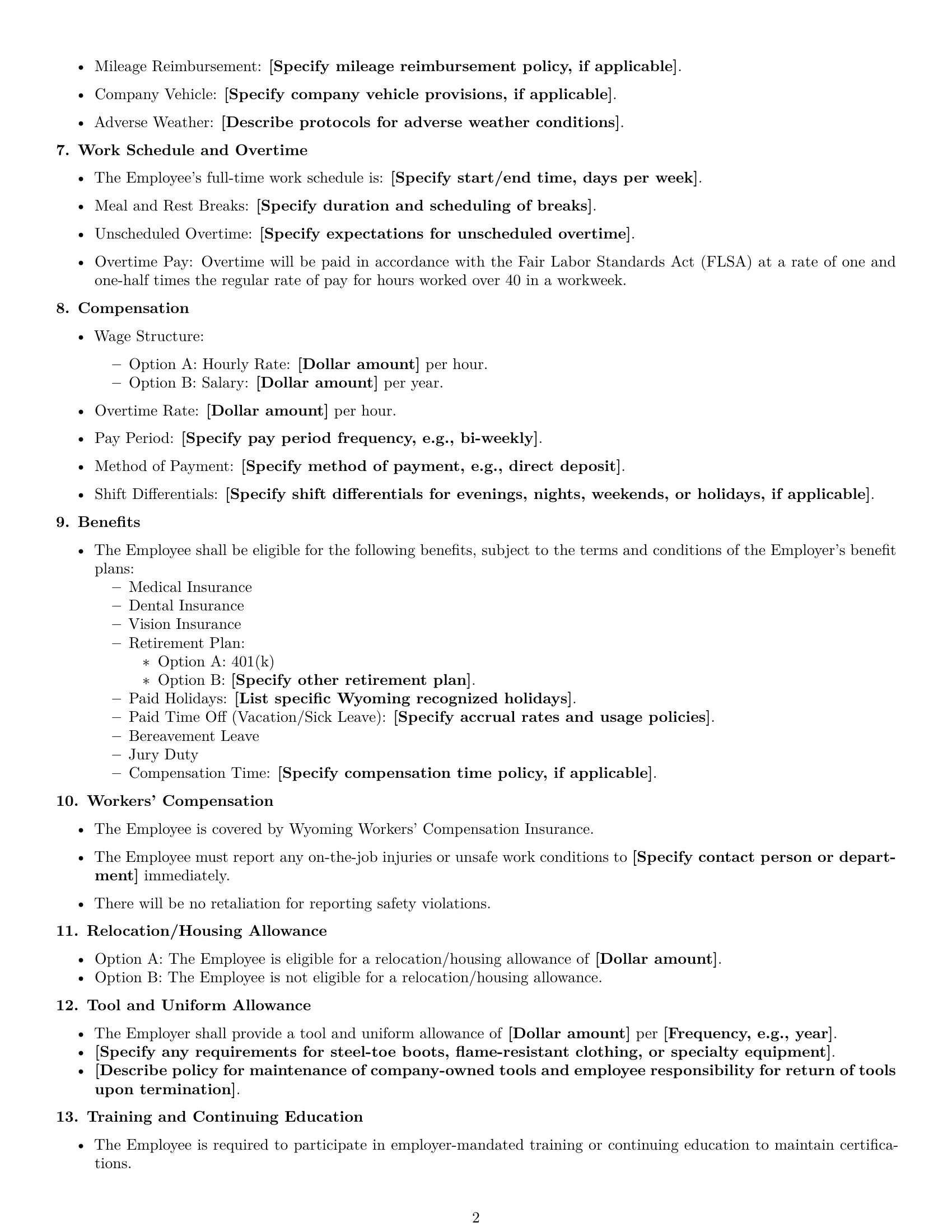 Preview page 2 of Free Wyoming maintenance technician employment contract template