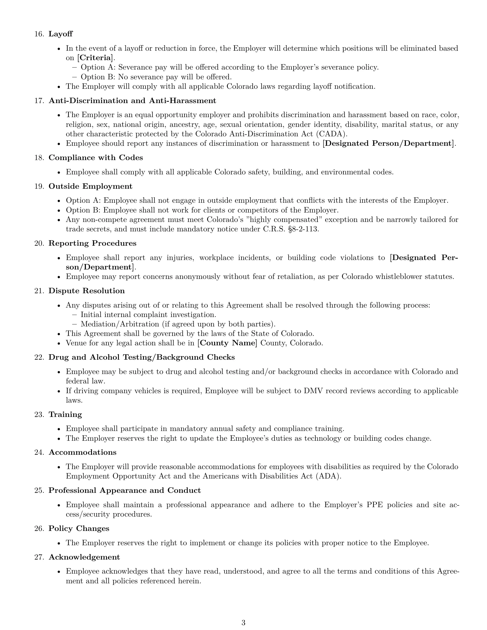 Preview page 3 of Free Colorado maintenance technician employment contract template
