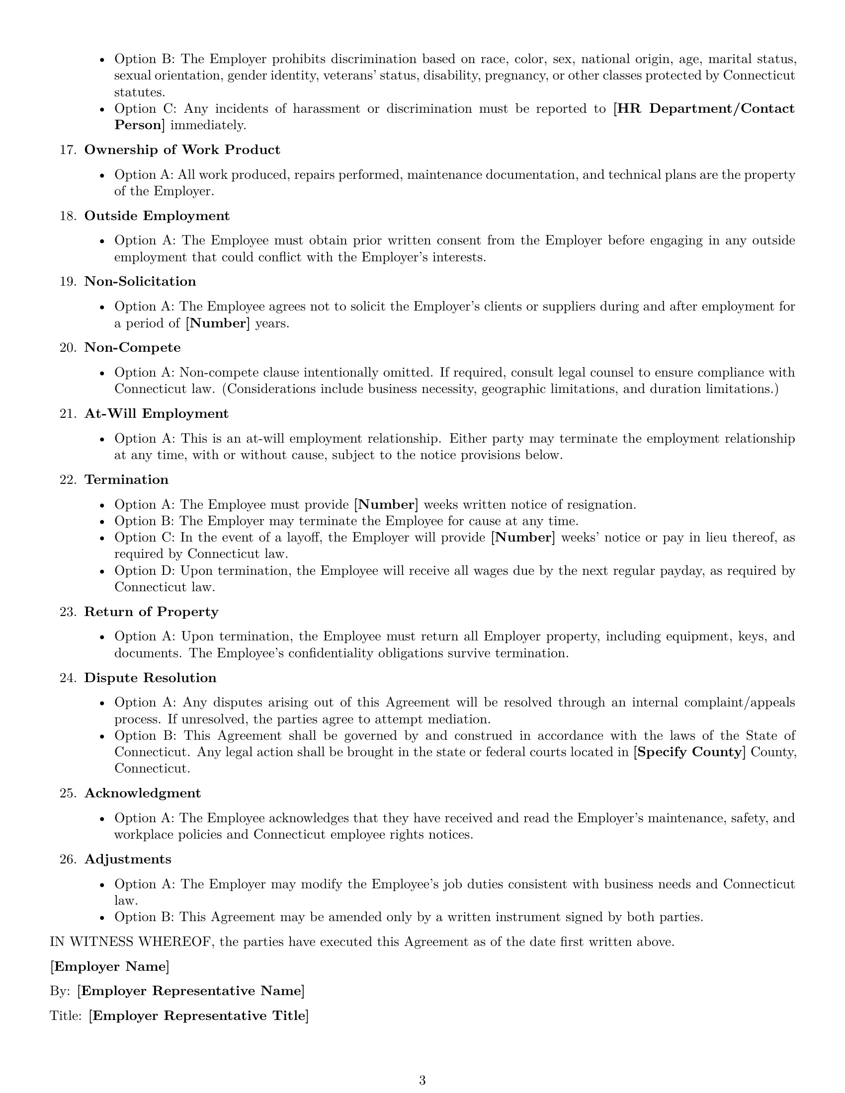 Preview page 3 of Free Connecticut maintenance technician employment contract template