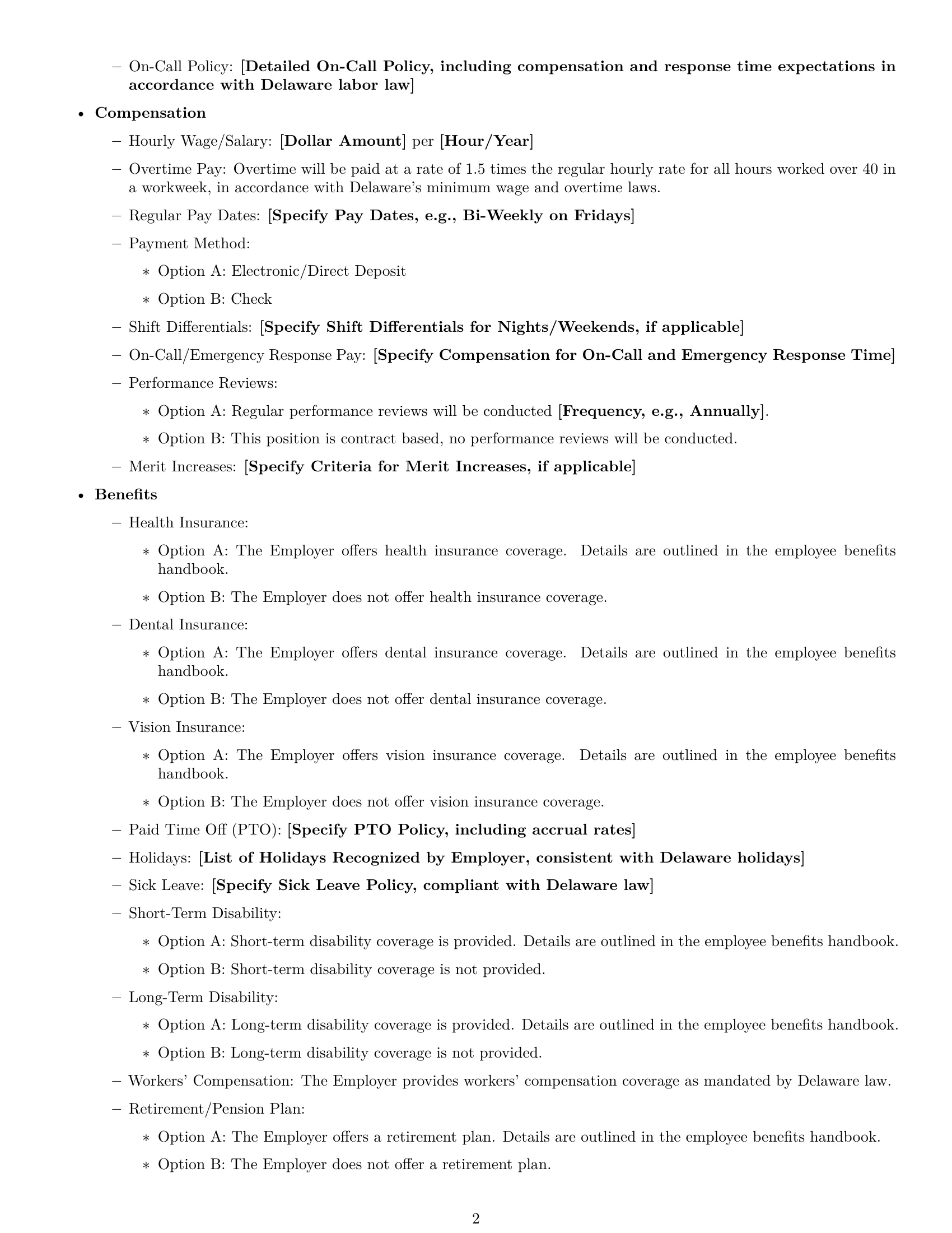 Preview page 2 of Free Delaware maintenance technician employment contract template
