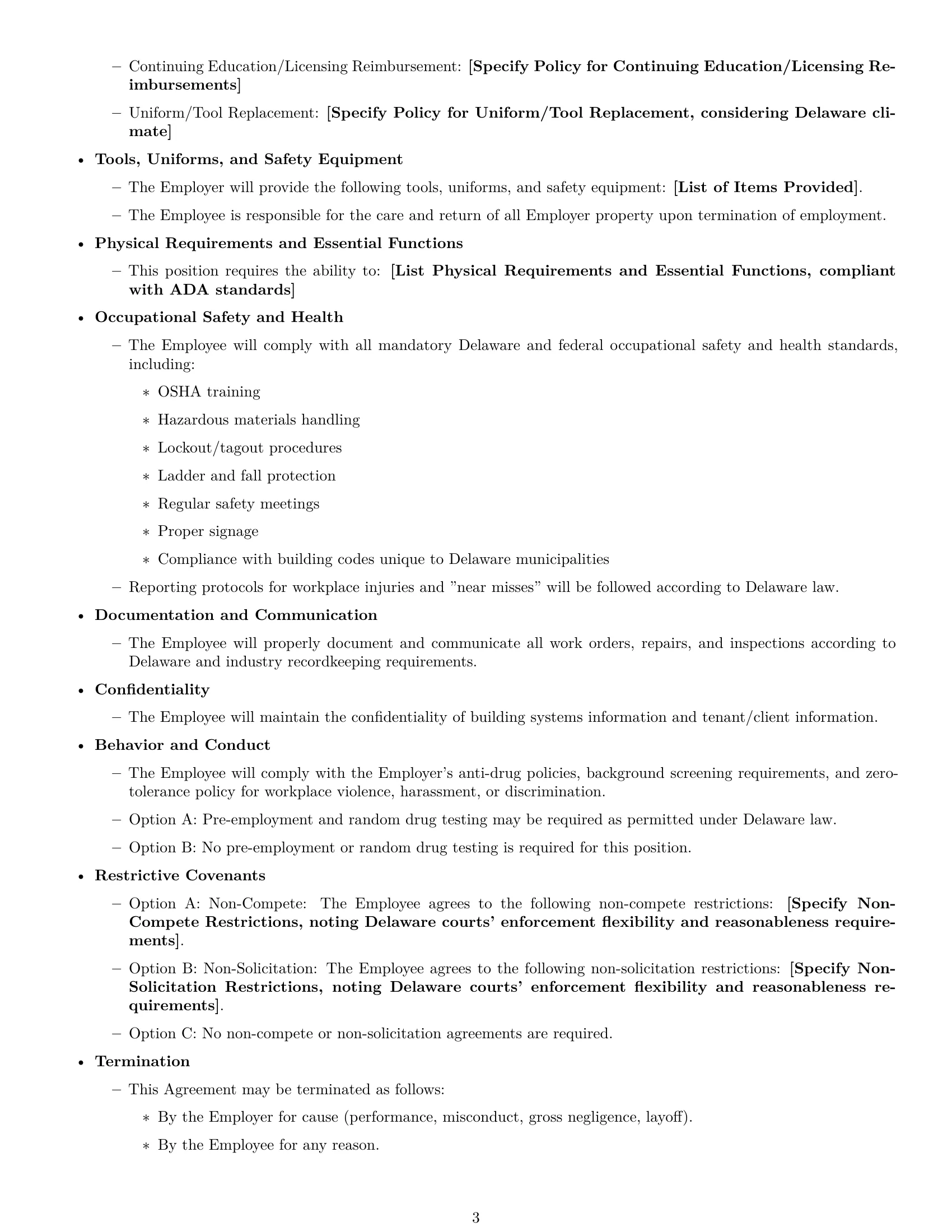 Preview page 3 of Free Delaware maintenance technician employment contract template