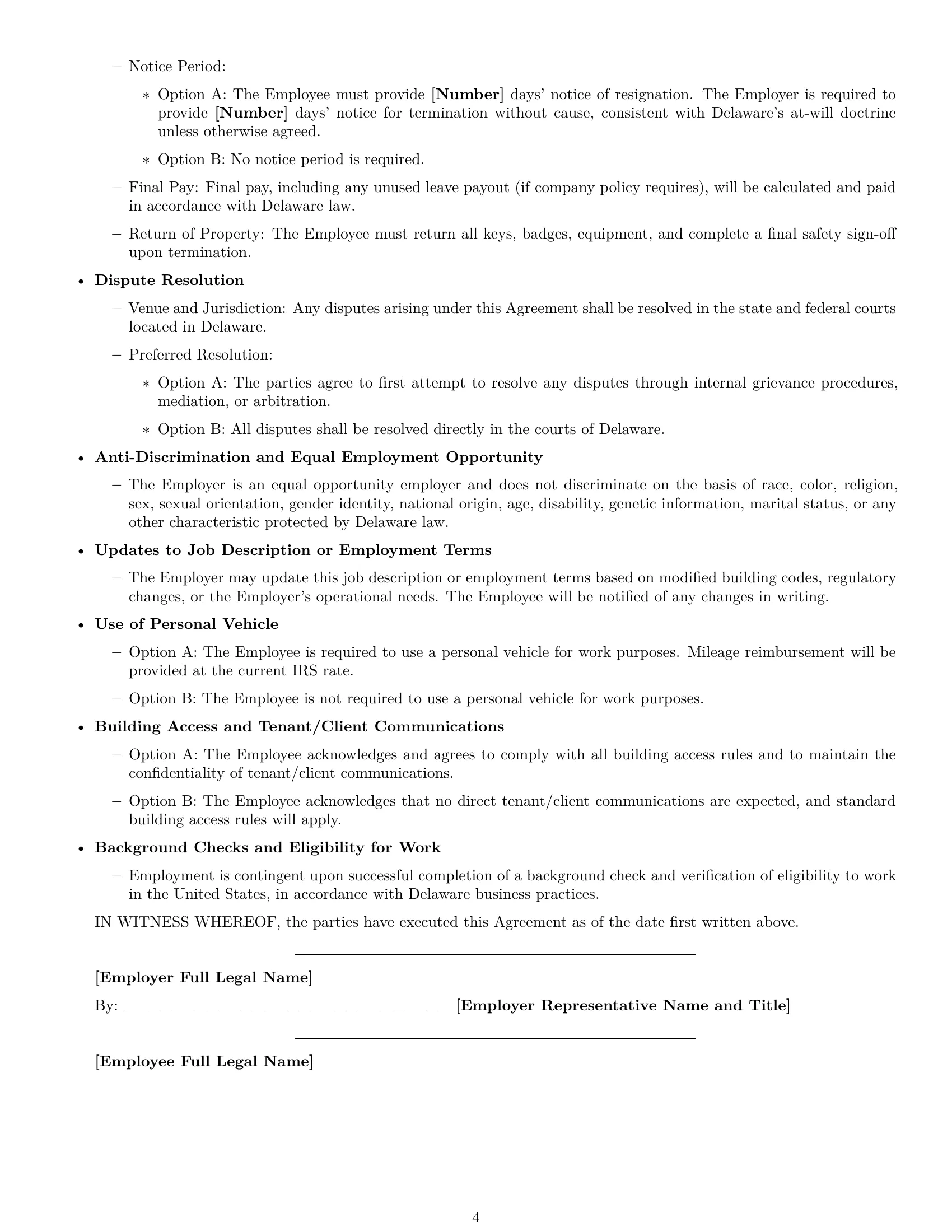 Preview page 4 of Free Delaware maintenance technician employment contract template