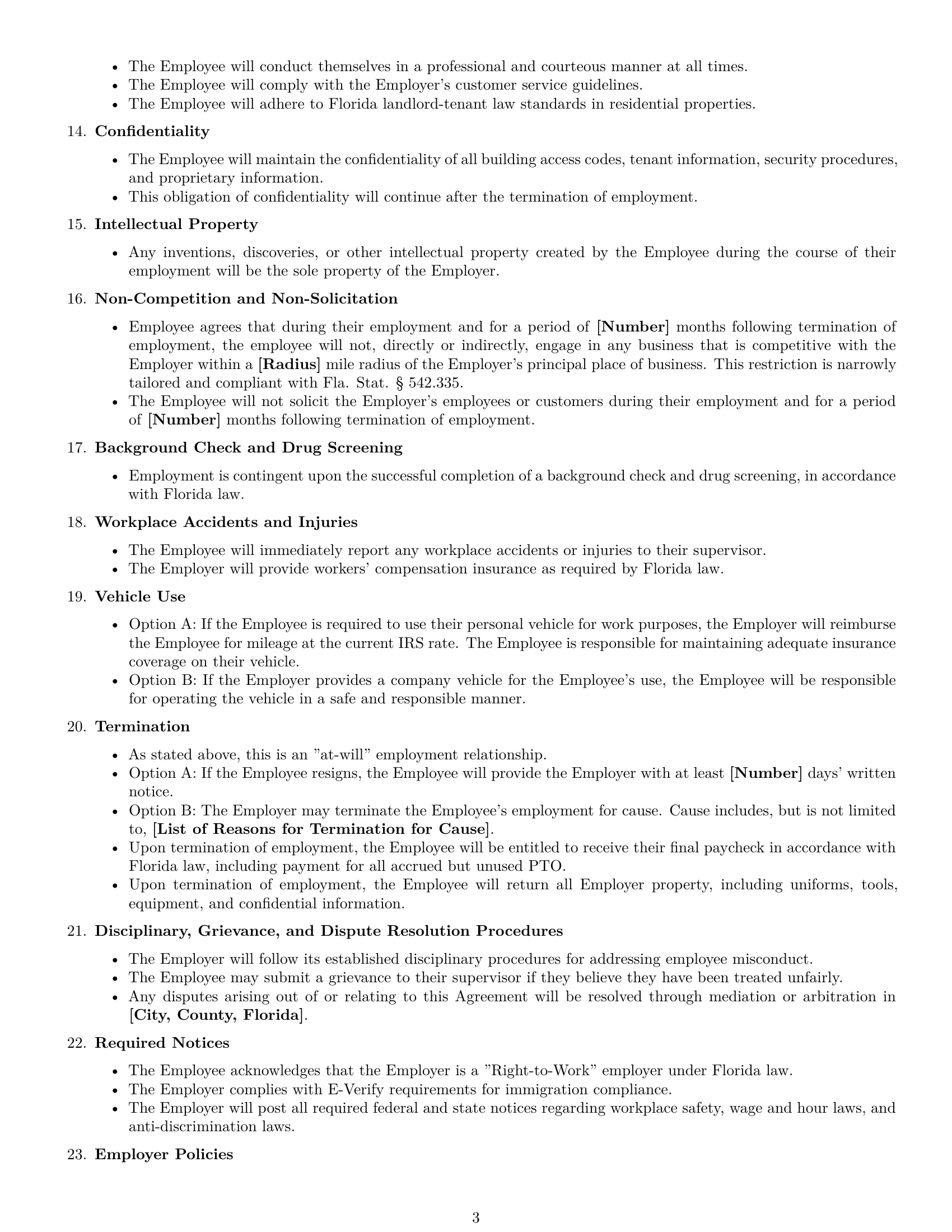 Preview page 3 of Free Florida maintenance technician employment contract template