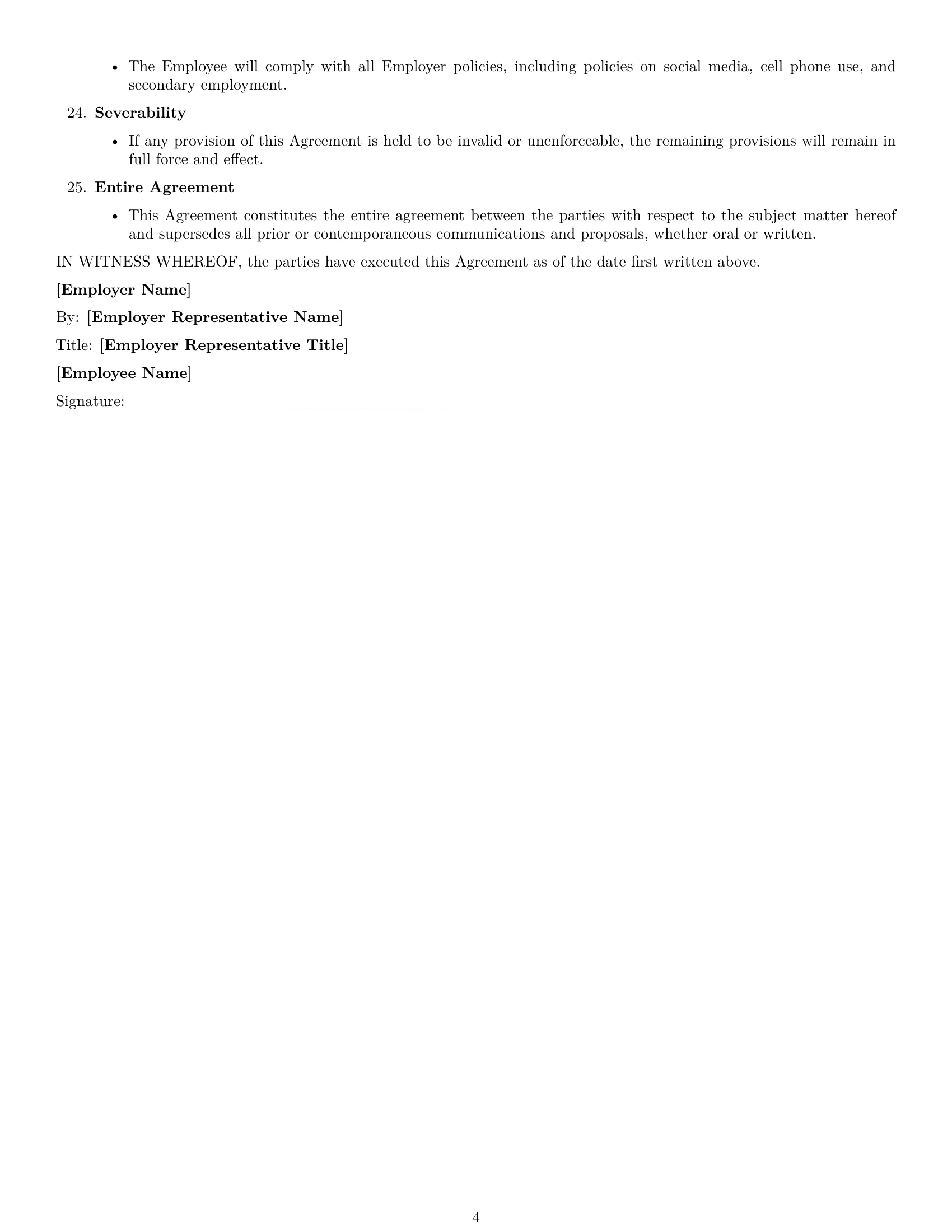 Preview page 4 of Free Florida maintenance technician employment contract template