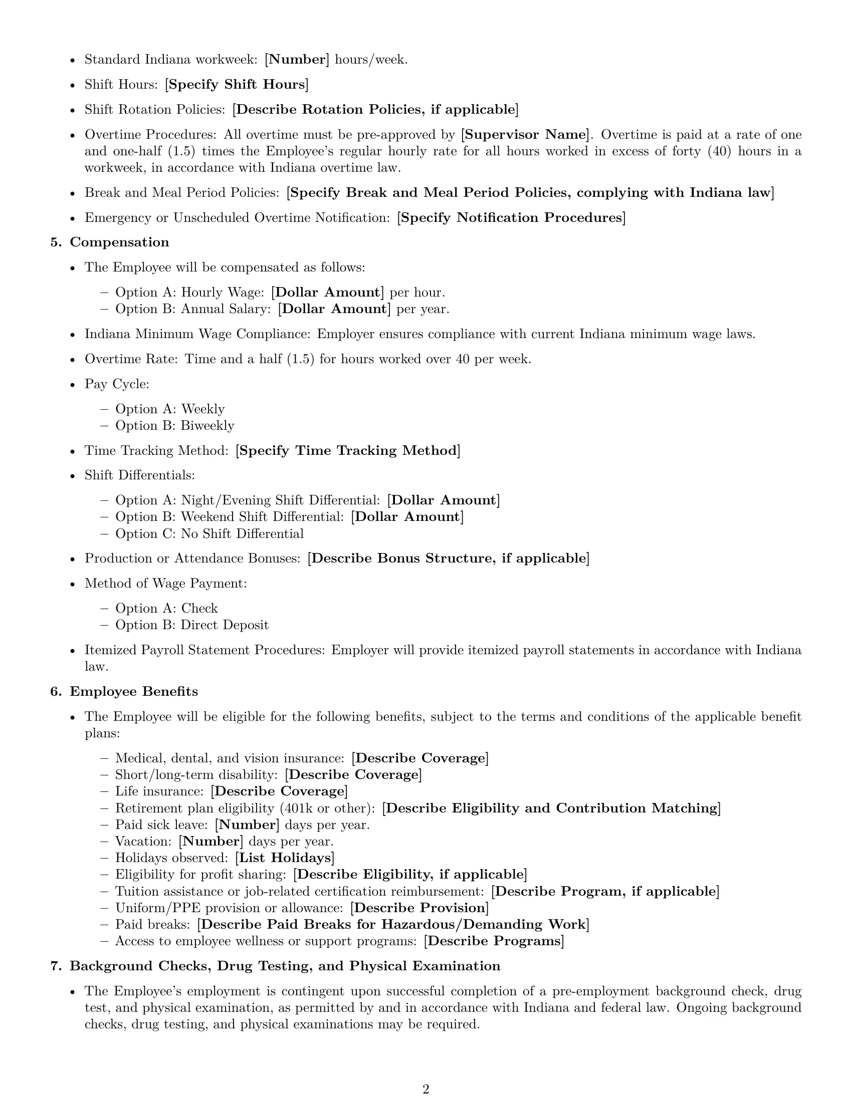 Preview page 2 of Free Indiana assembler employment contract template