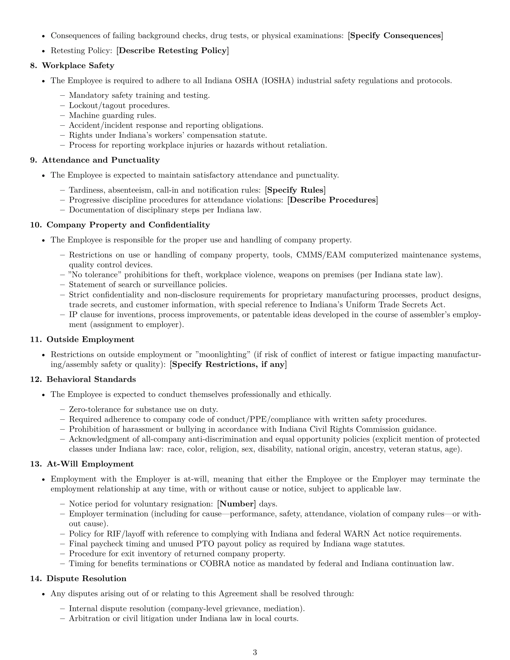 Preview page 3 of Free Indiana assembler employment contract template