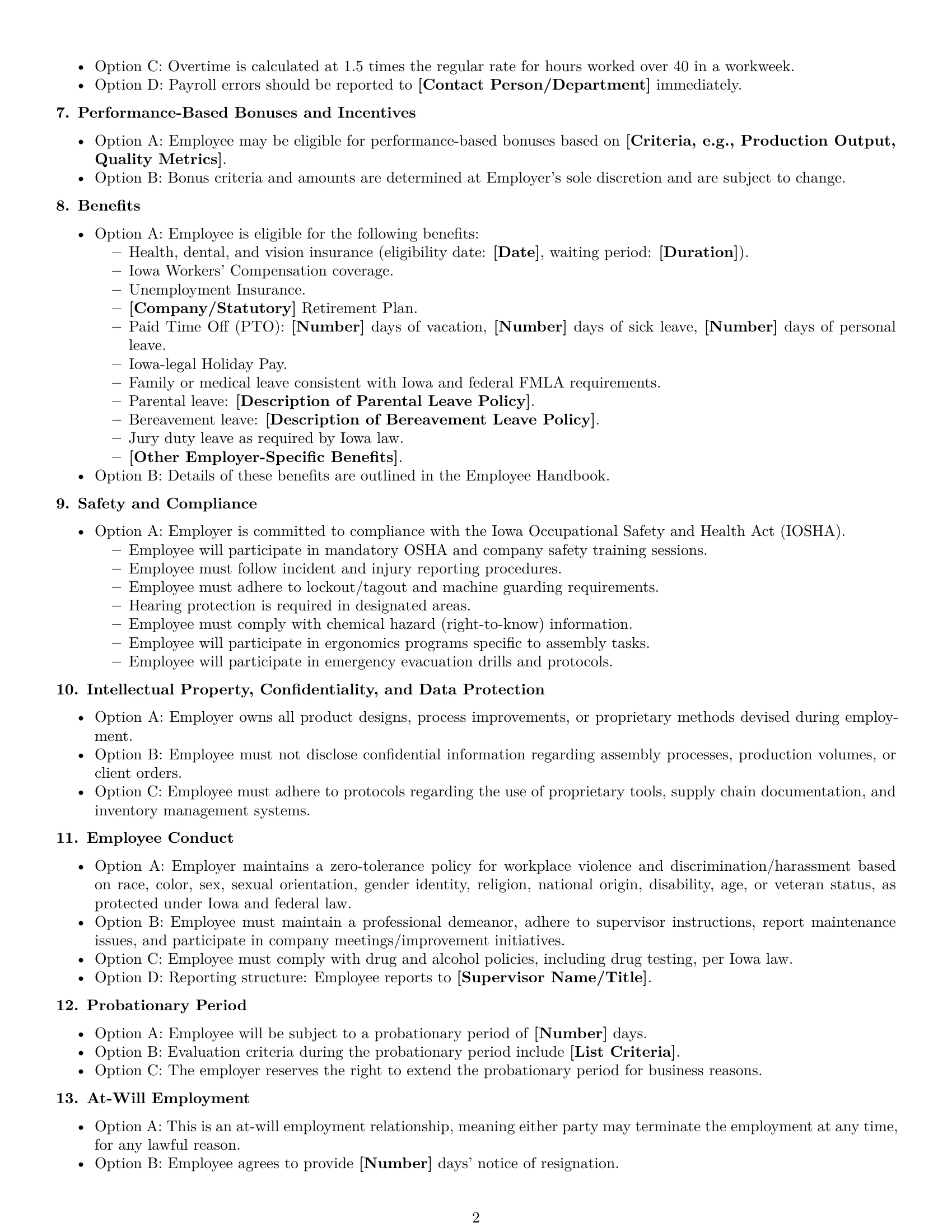 Preview page 2 of Free Iowa assembler employment contract template