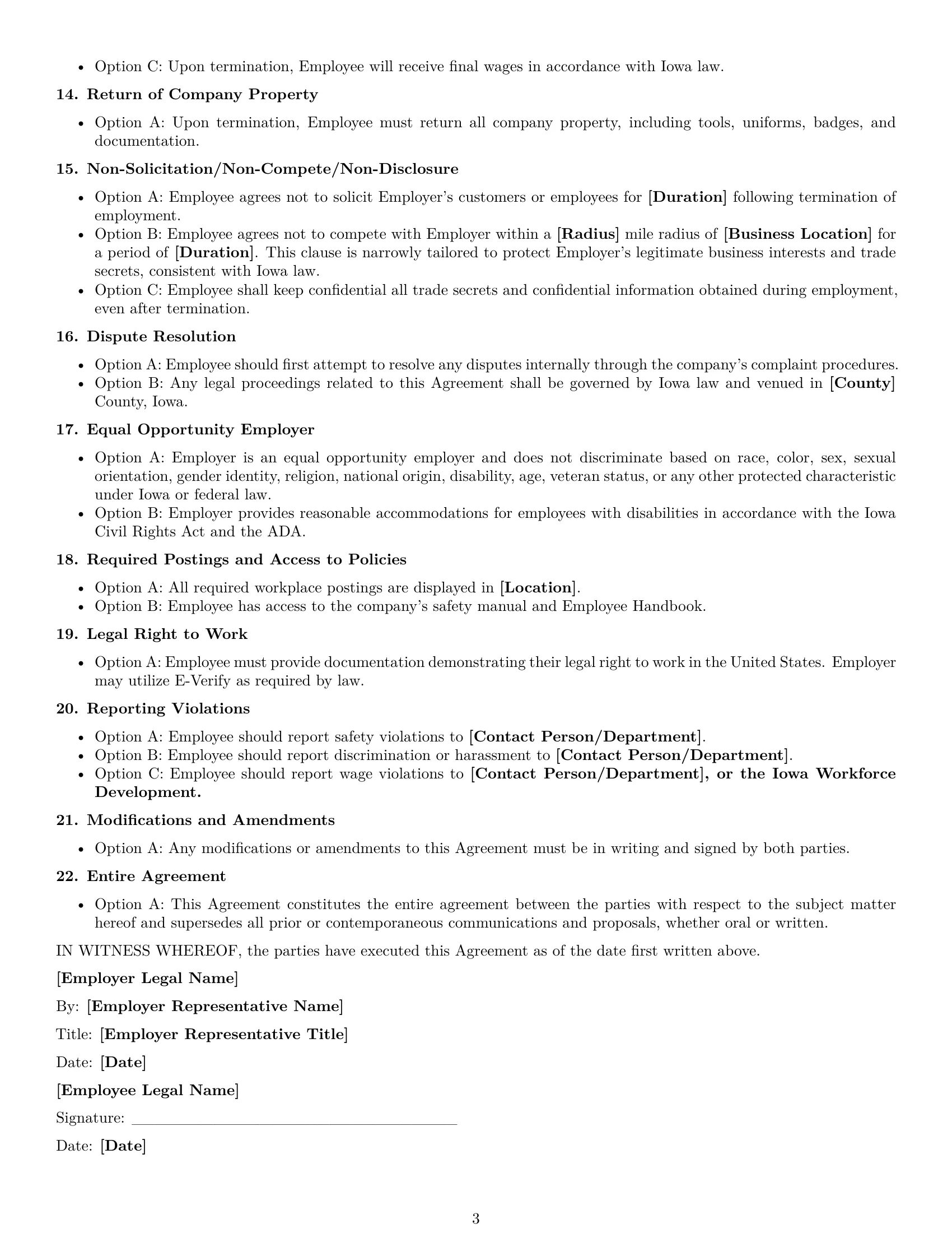 Preview page 3 of Free Iowa assembler employment contract template