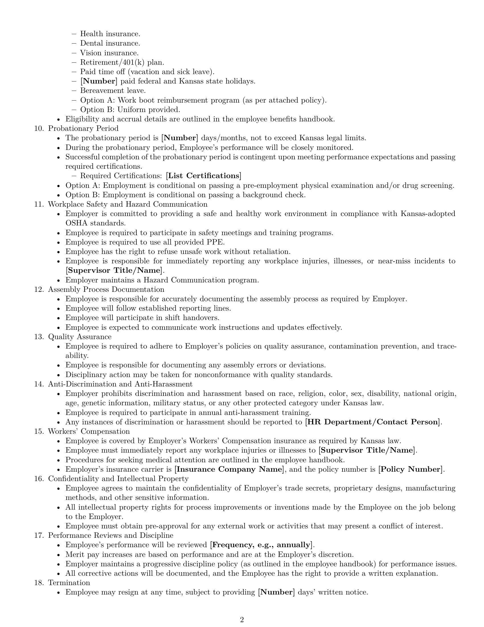 Preview page 2 of Free Kansas assembler employment contract template