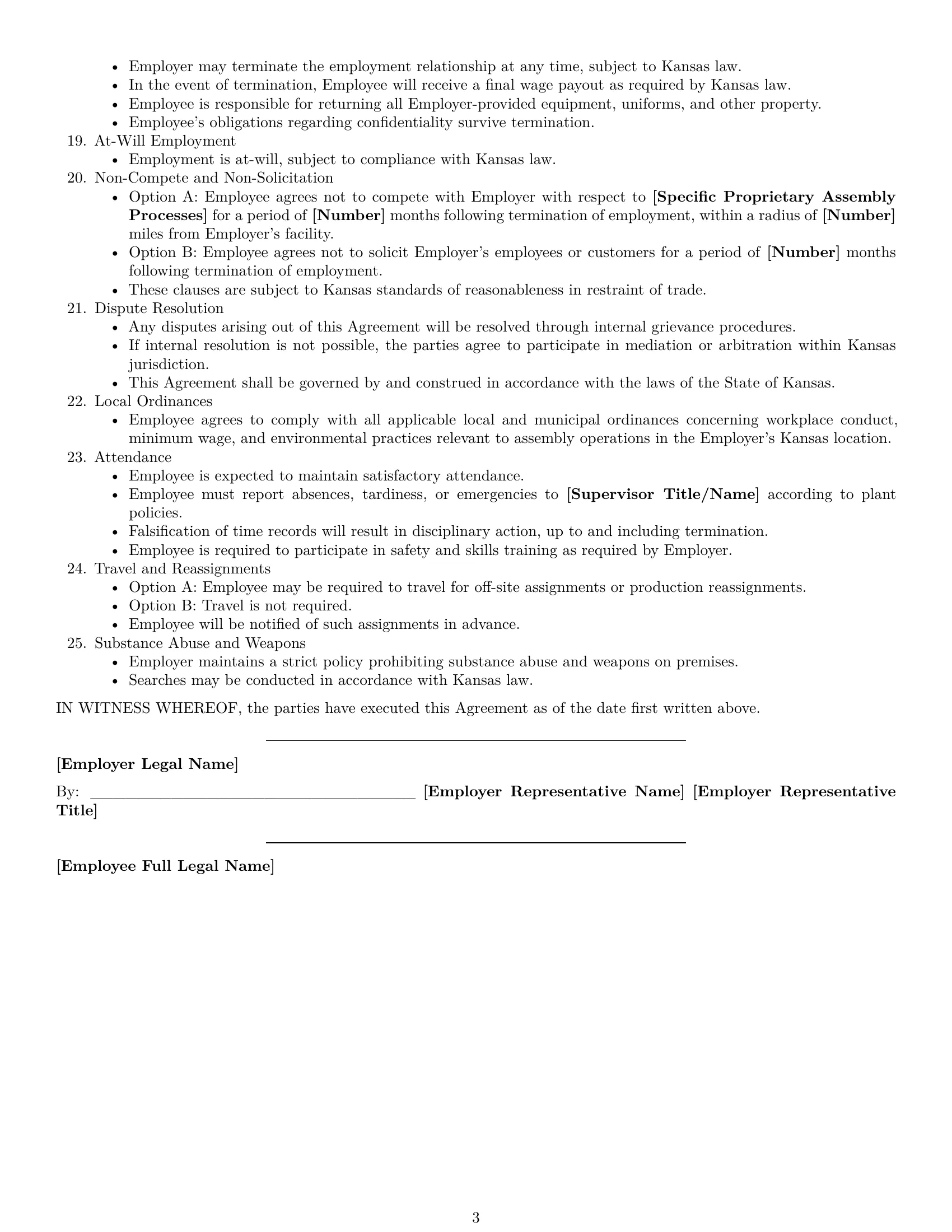 Preview page 3 of Free Kansas assembler employment contract template