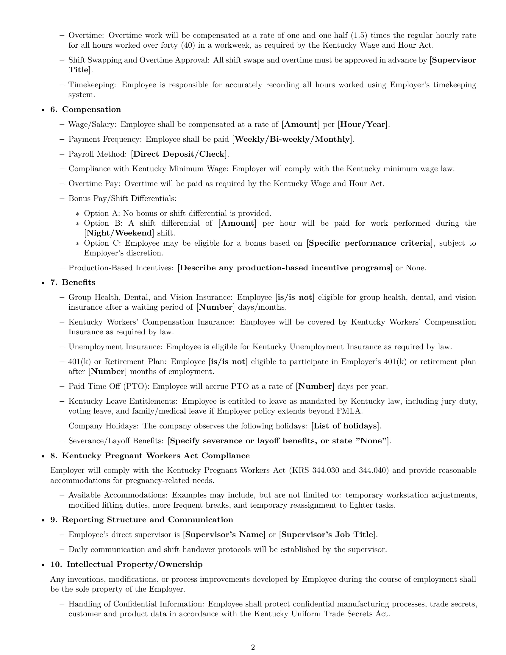 Preview page 2 of Free Kentucky assembler employment contract template
