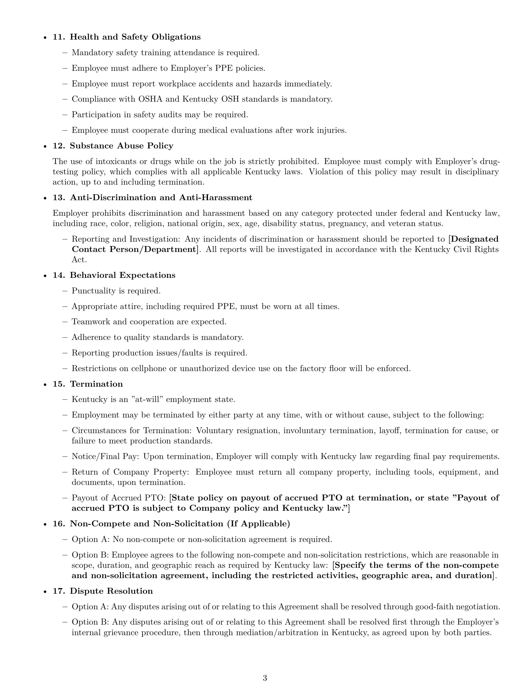 Preview page 3 of Free Kentucky assembler employment contract template