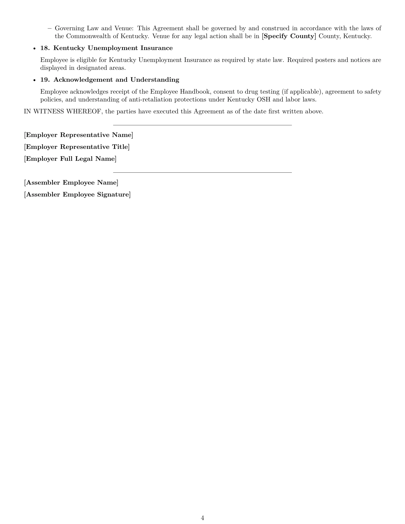 Preview page 4 of Free Kentucky assembler employment contract template