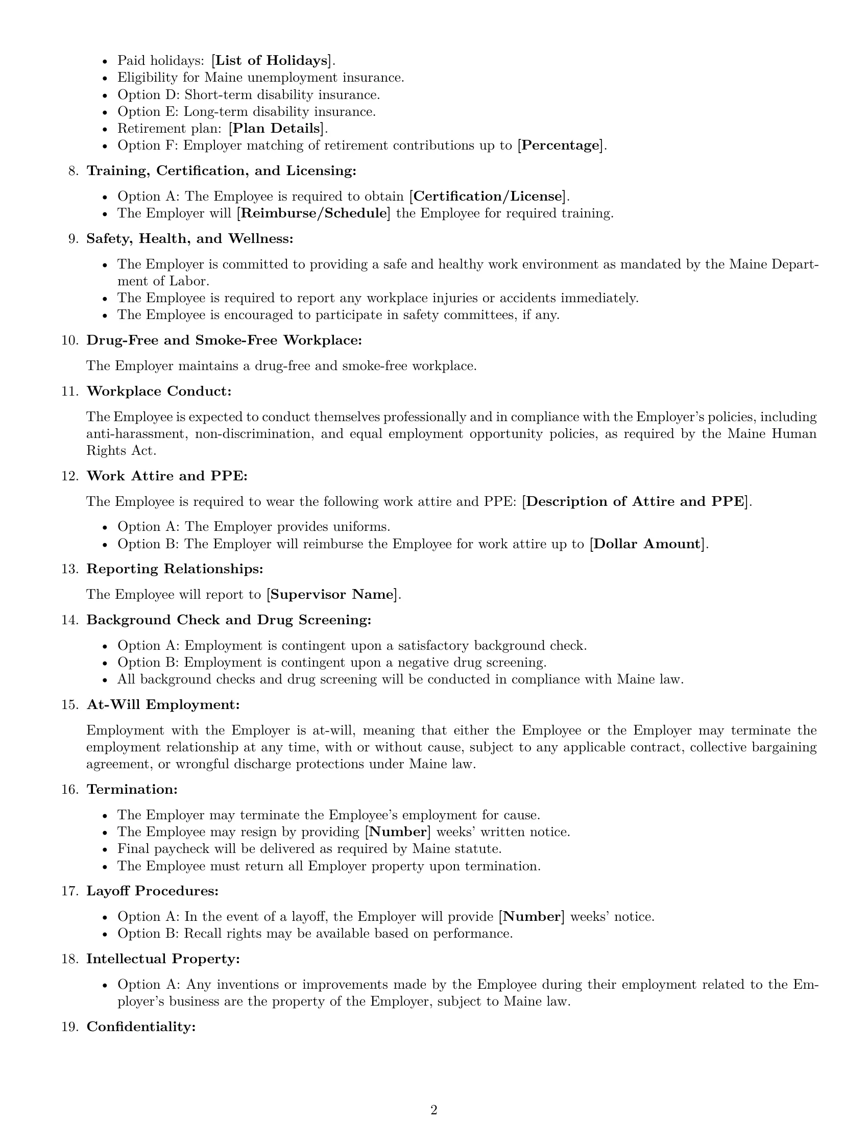 Preview page 2 of Free Maine assembler employment contract template