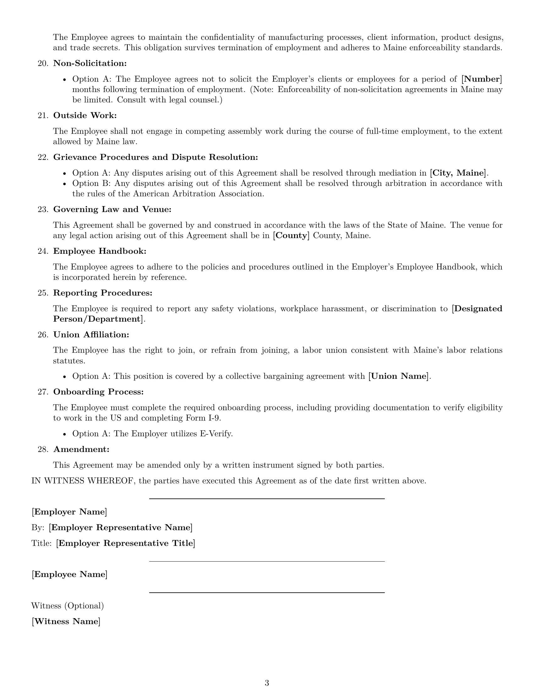 Preview page 3 of Free Maine assembler employment contract template