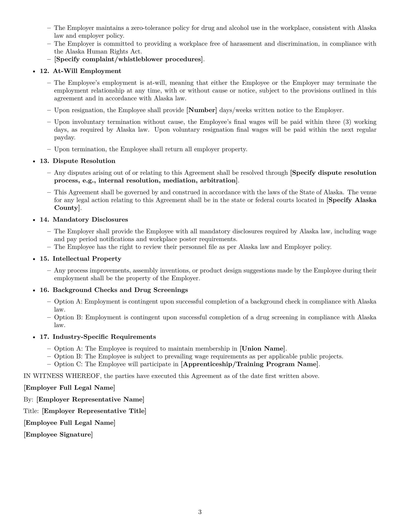 Preview page 3 of Free Alaska assembler employment contract template