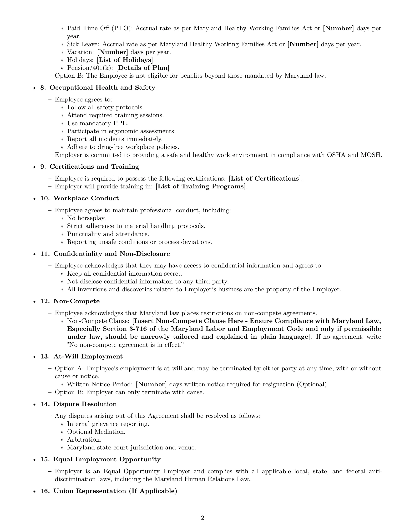 Preview page 2 of Free Maryland assembler employment contract template