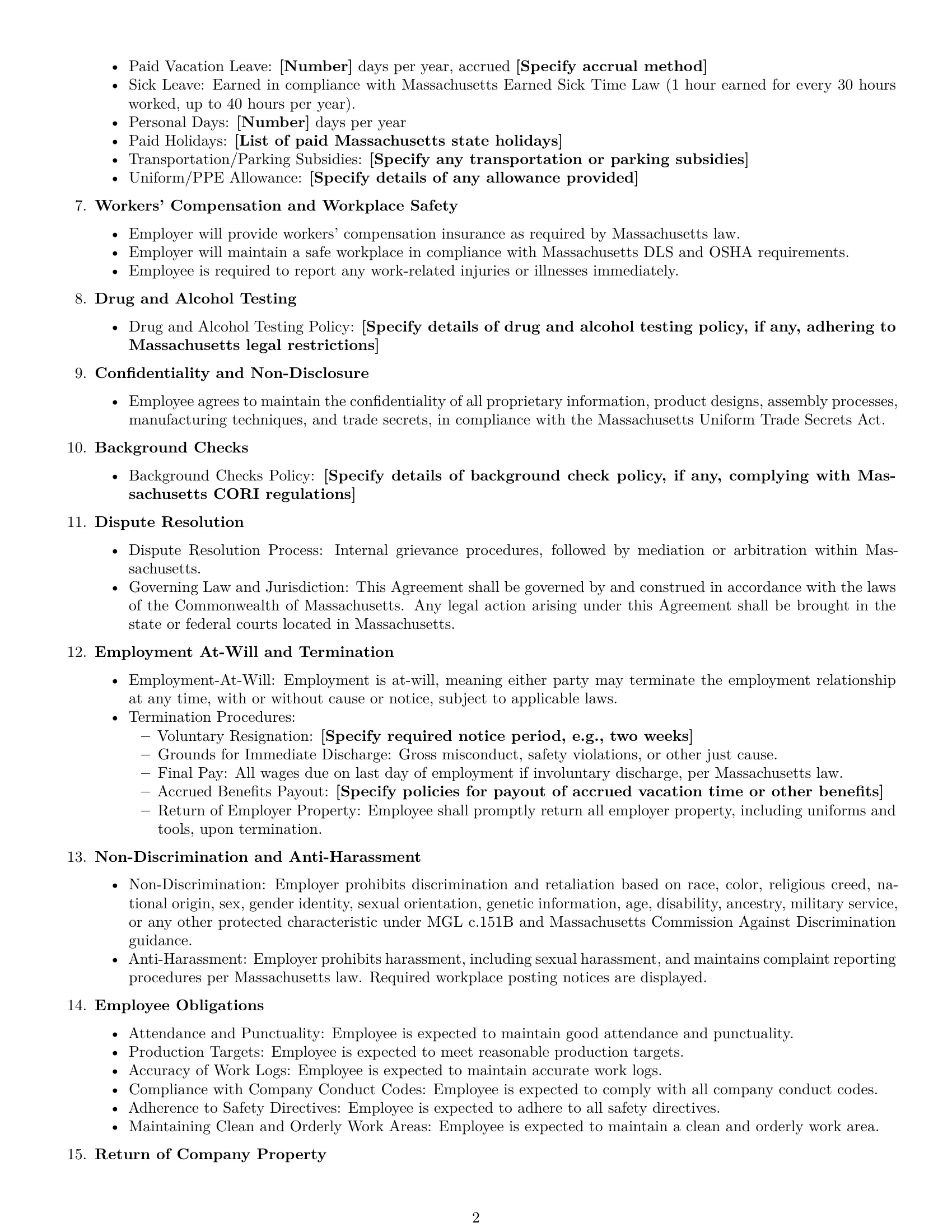 Preview page 2 of Free Massachusetts assembler employment contract template