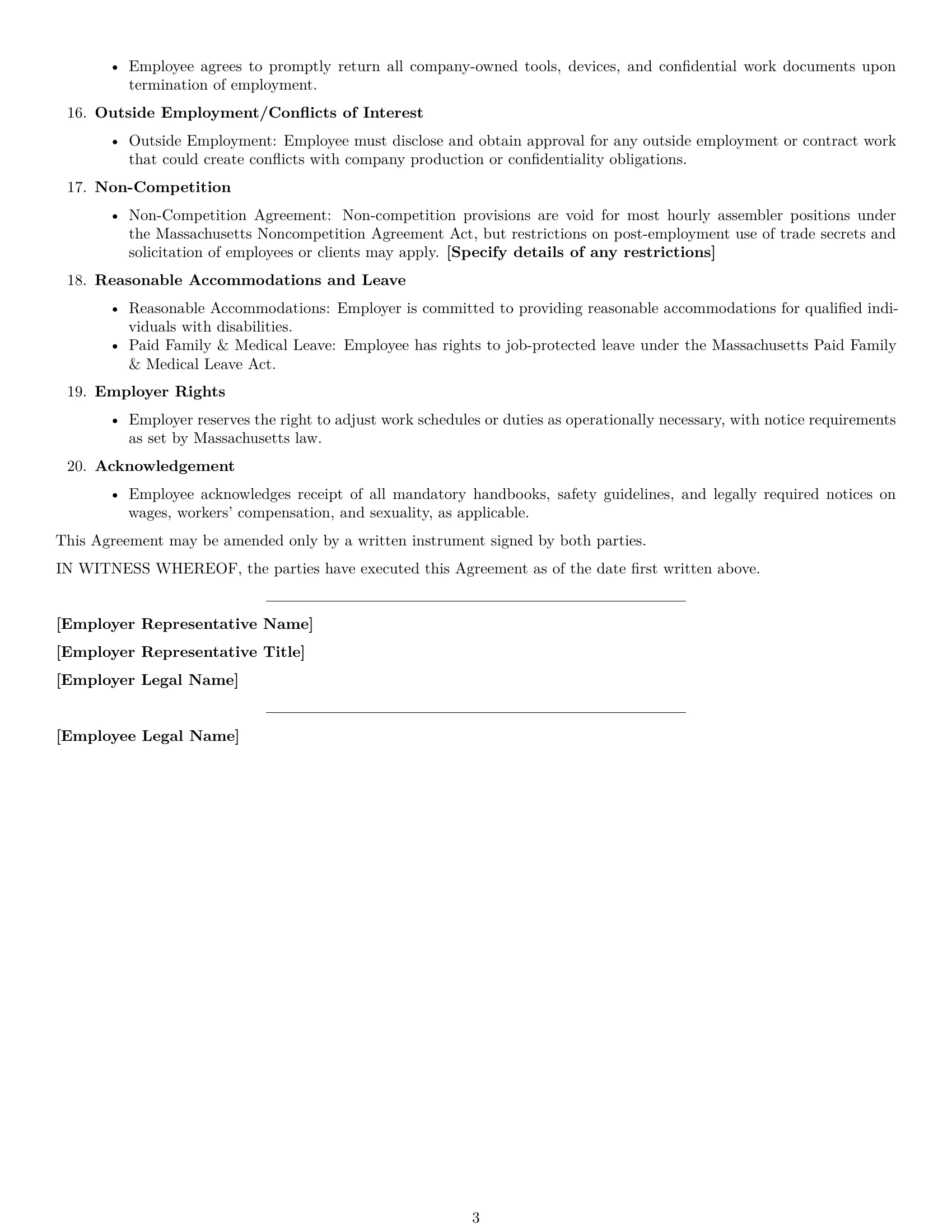 Preview page 3 of Free Massachusetts assembler employment contract template