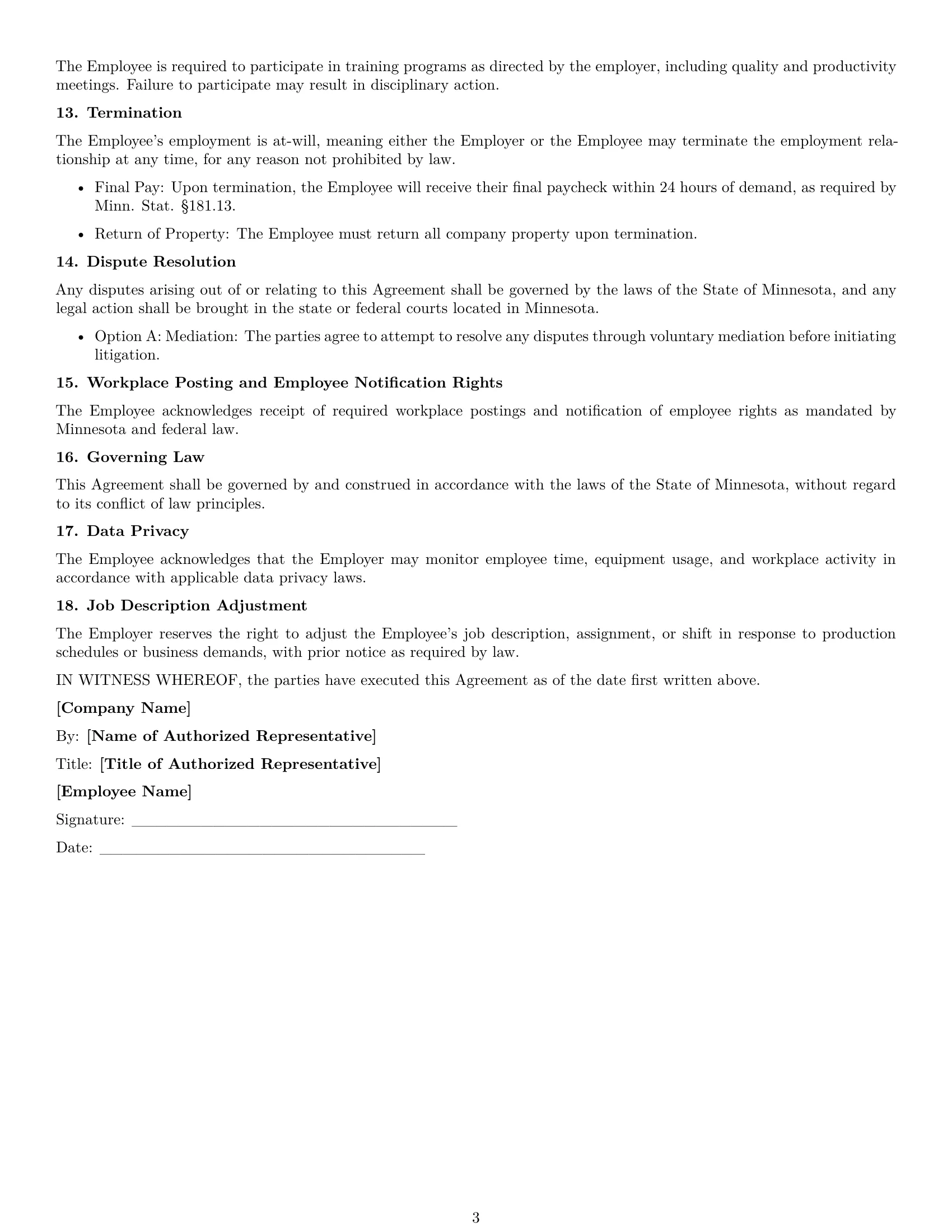 Preview page 3 of Free Minnesota assembler employment contract template