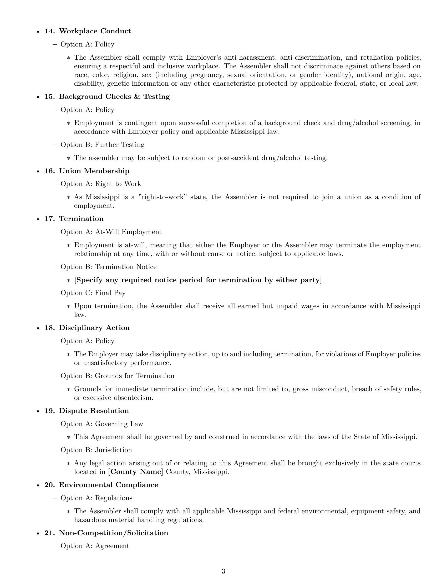 Preview page 3 of Free Mississippi assembler employment contract template