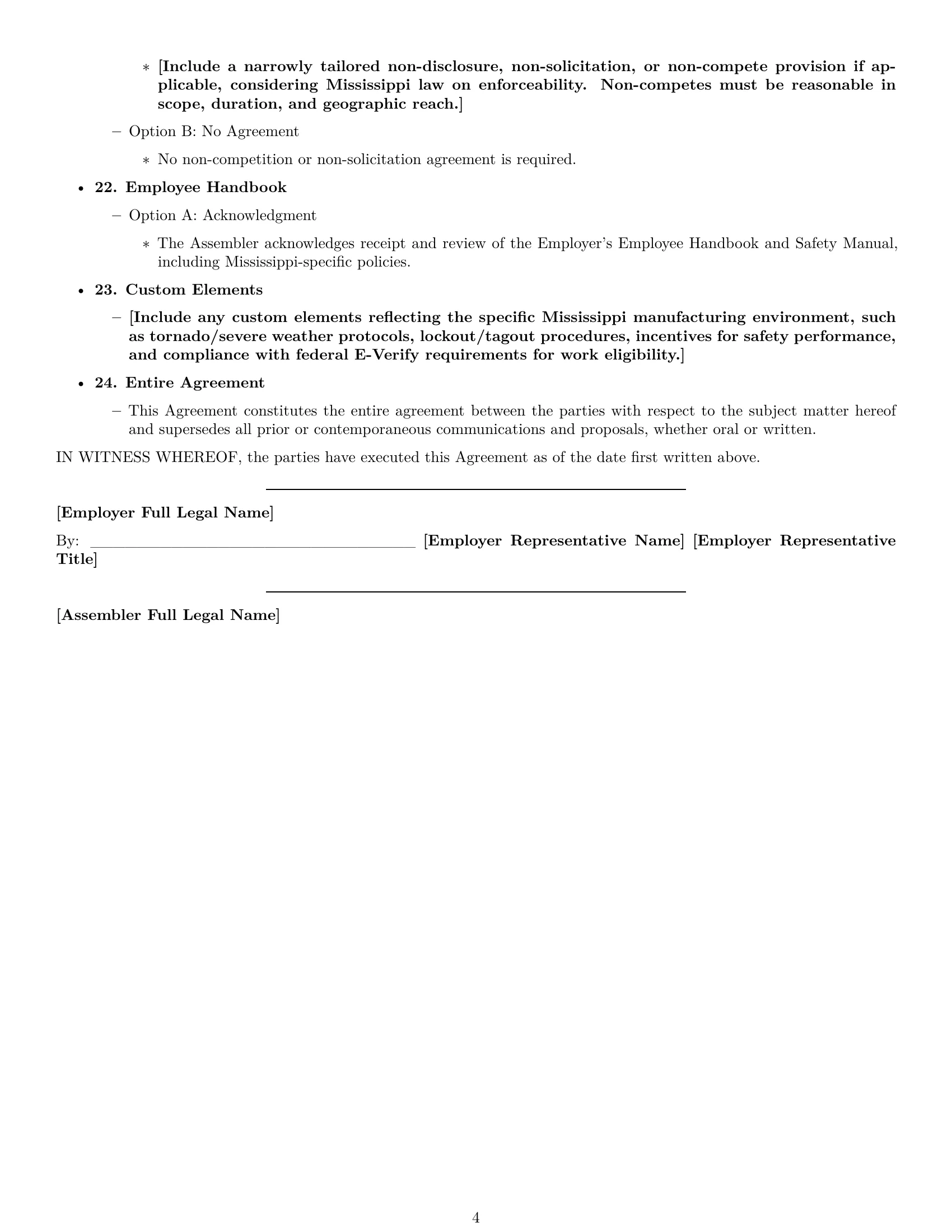 Preview page 4 of Free Mississippi assembler employment contract template