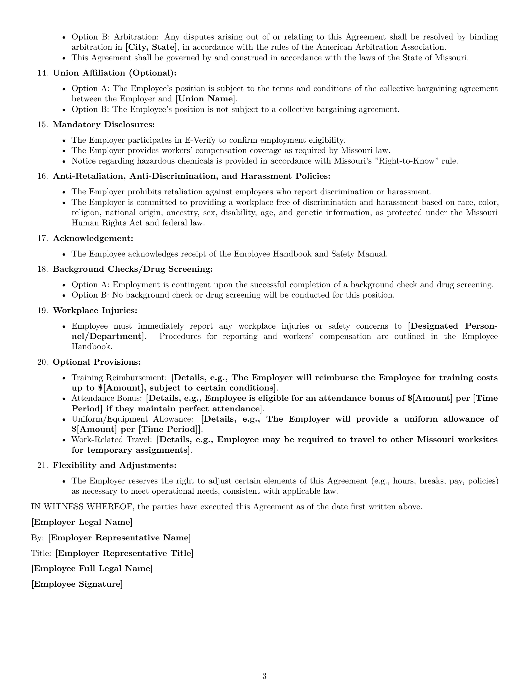 Preview page 3 of Free Missouri assembler employment contract template