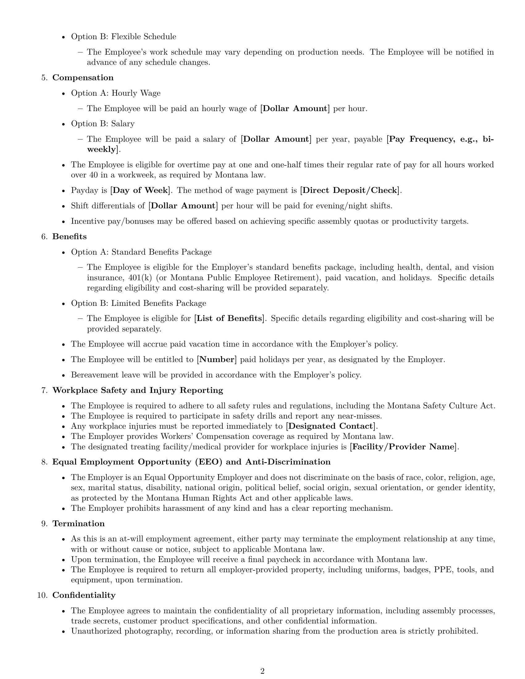 Preview page 2 of Free Montana assembler employment contract template
