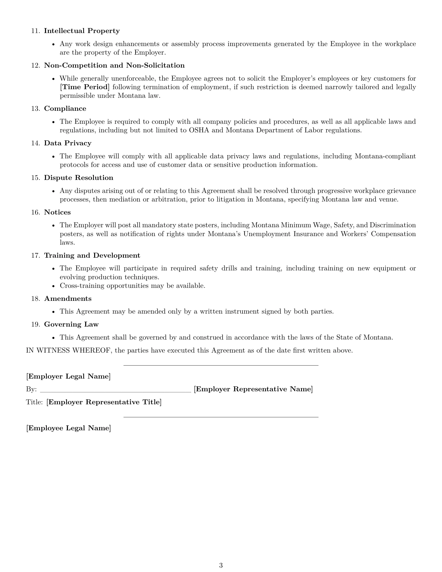 Preview page 3 of Free Montana assembler employment contract template