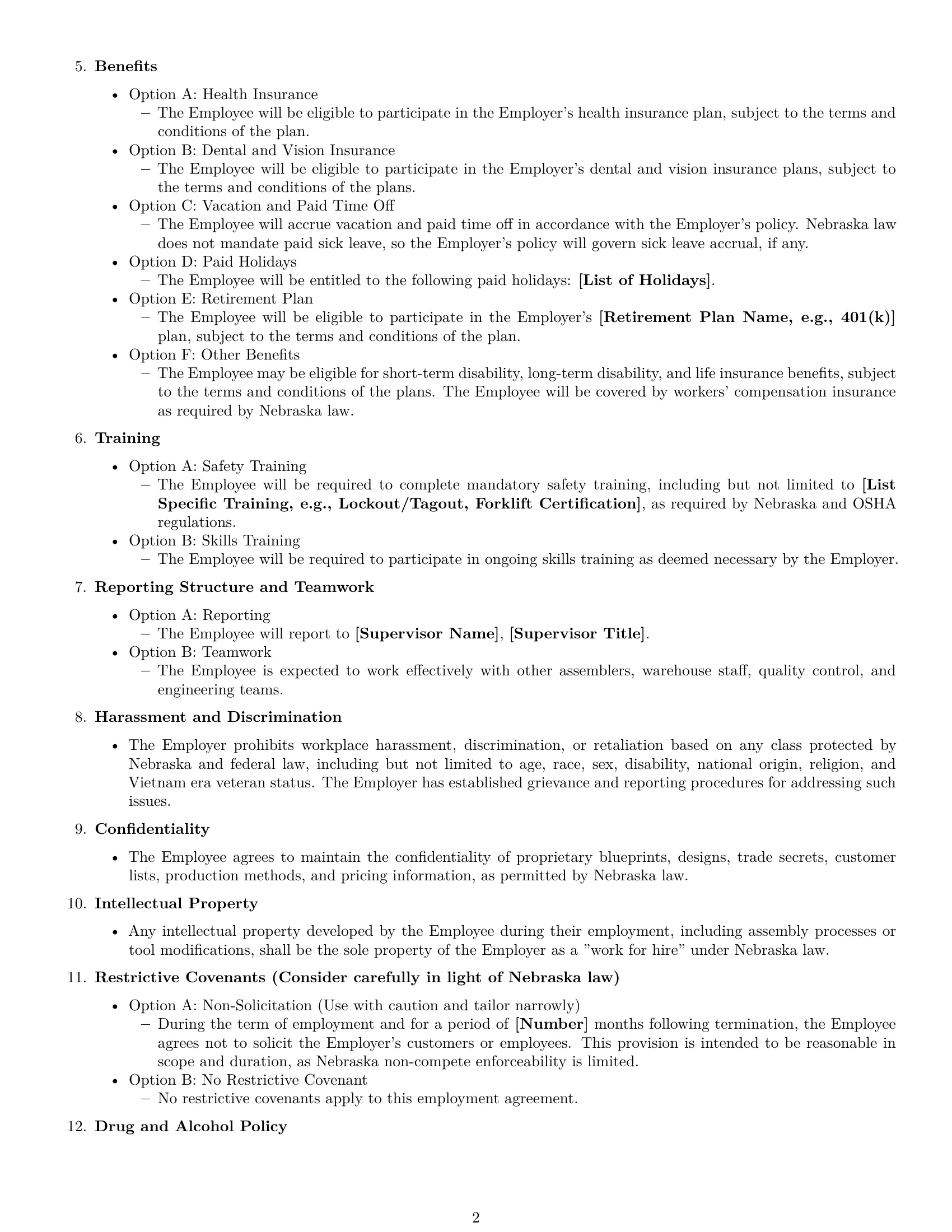 Preview page 2 of Free Nebraska assembler employment contract template