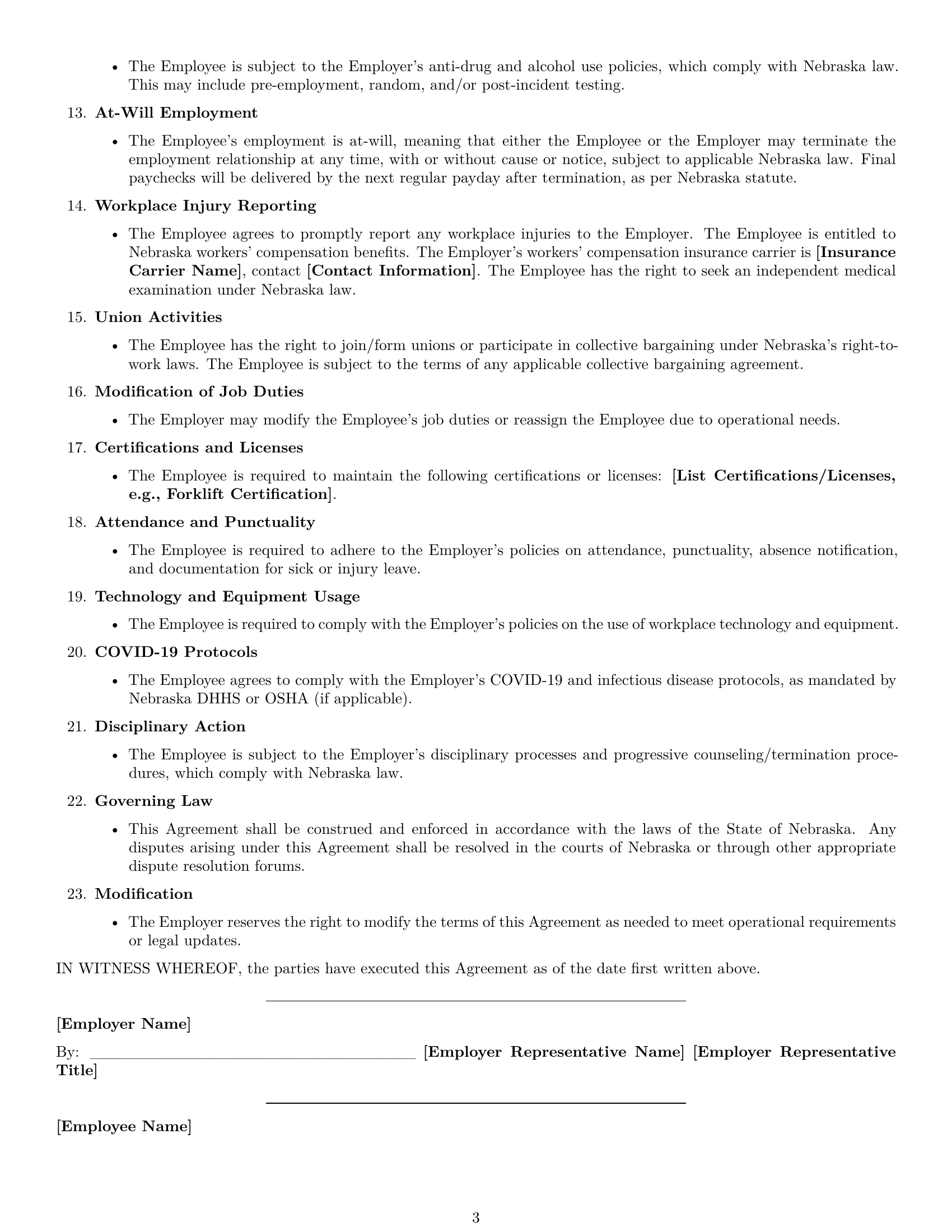 Preview page 3 of Free Nebraska assembler employment contract template
