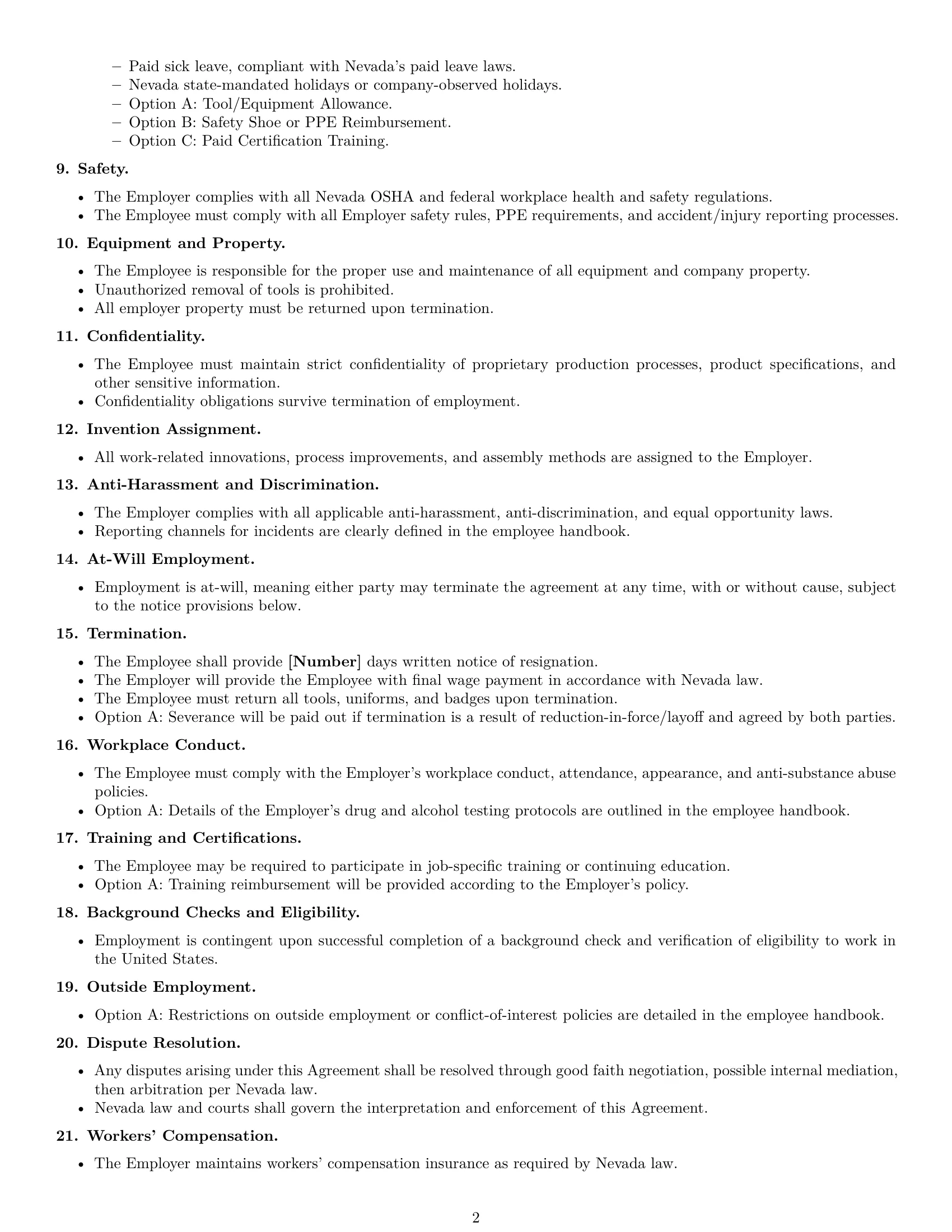 Preview page 2 of Free Nevada assembler employment contract template
