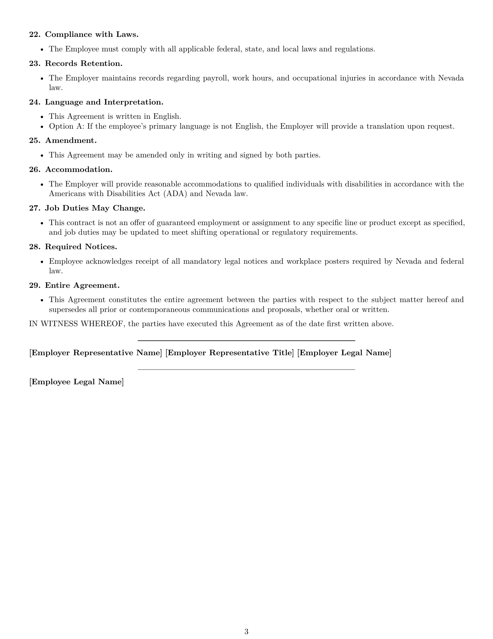 Preview page 3 of Free Nevada assembler employment contract template