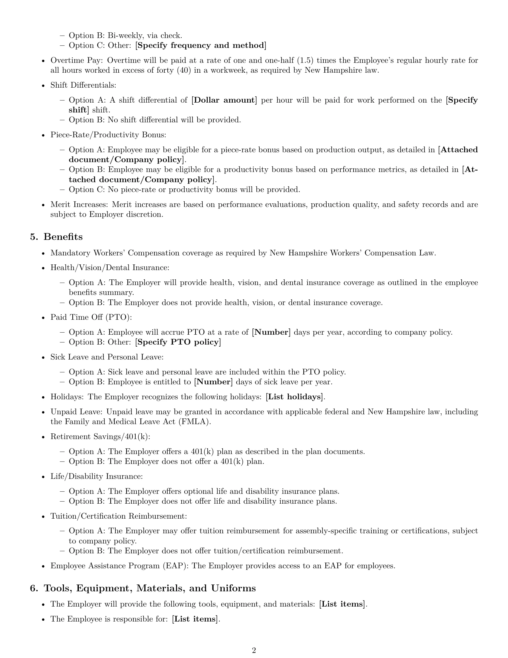 Preview page 2 of Free New Hampshire assembler employment contract template