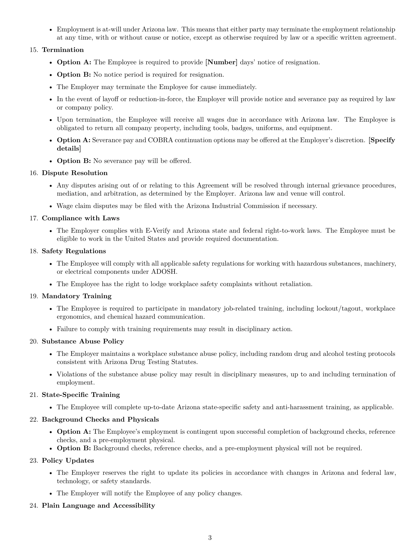 Preview page 3 of Free Arizona assembler employment contract template