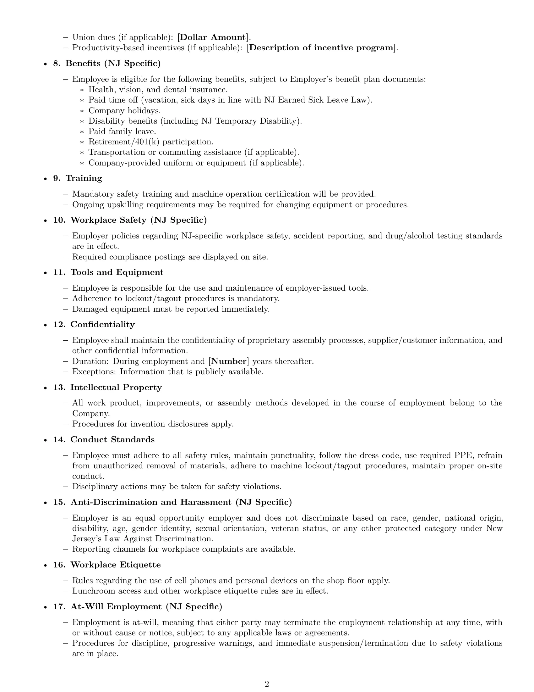 Preview page 2 of Free New Jersey assembler employment contract template
