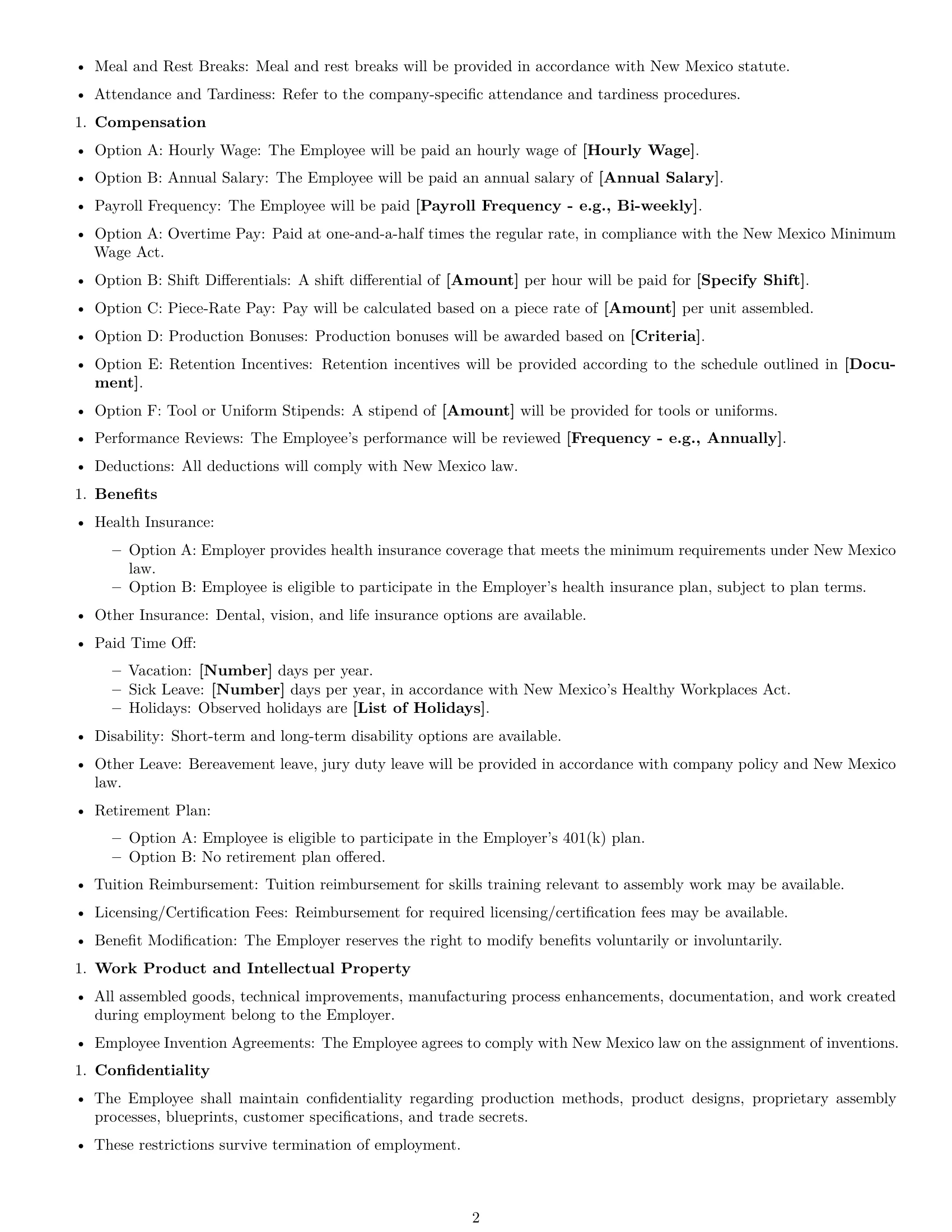 Preview page 2 of Free New Mexico assembler employment contract template