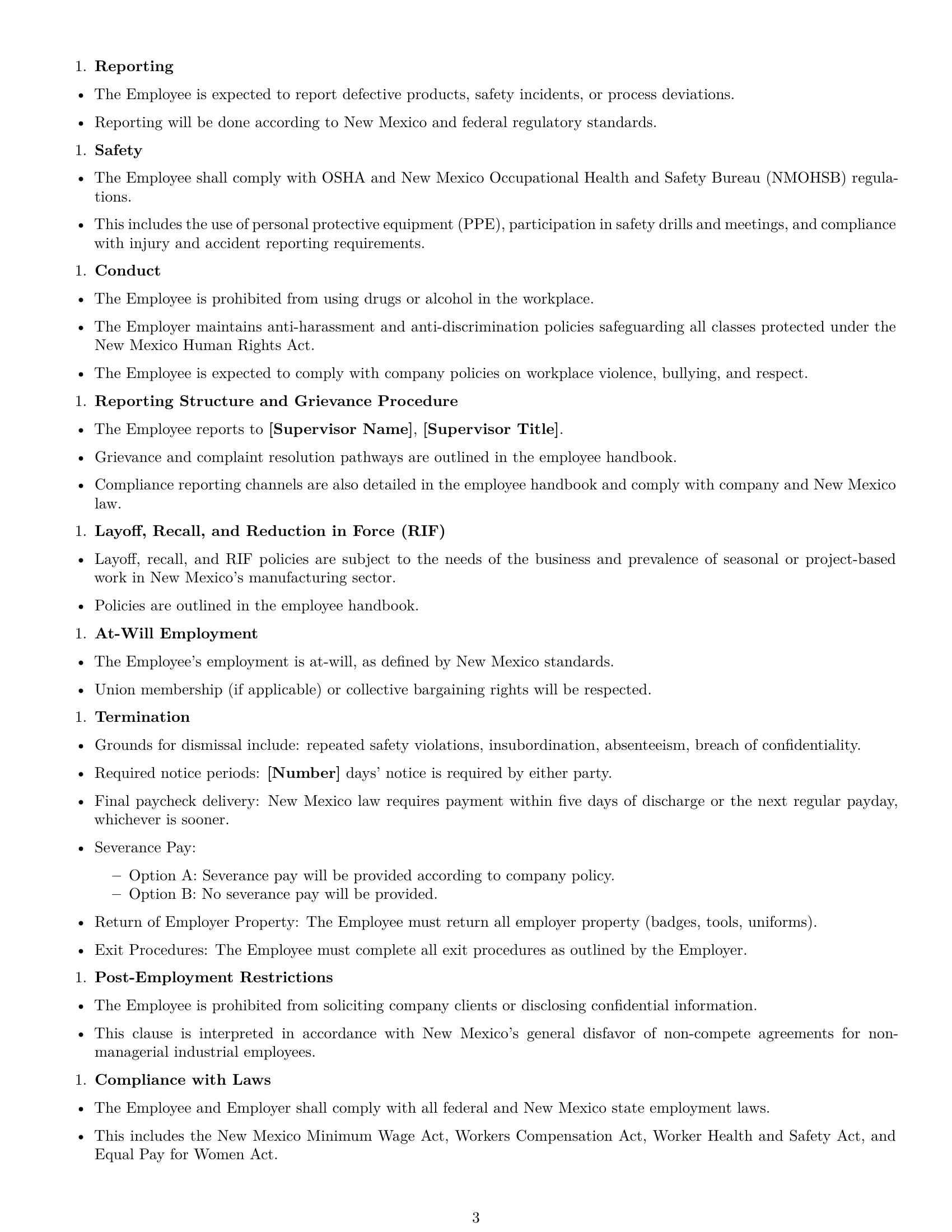 Preview page 3 of Free New Mexico assembler employment contract template