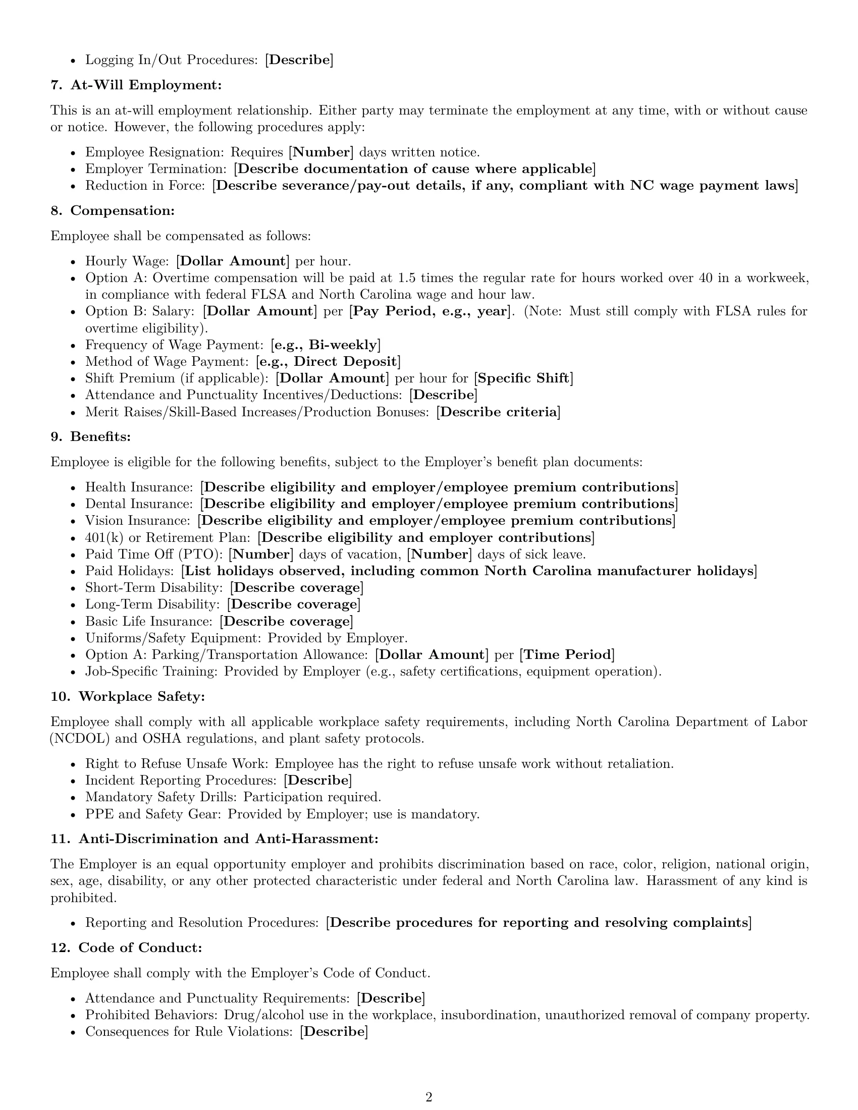 Preview page 2 of Free North Carolina assembler employment contract template