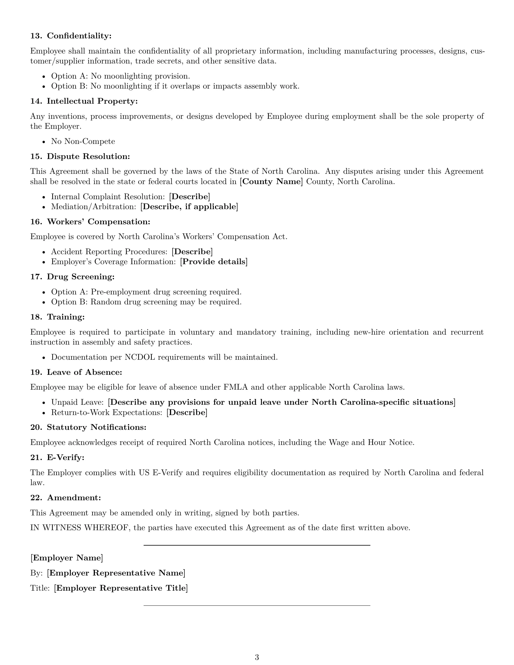 Preview page 3 of Free North Carolina assembler employment contract template