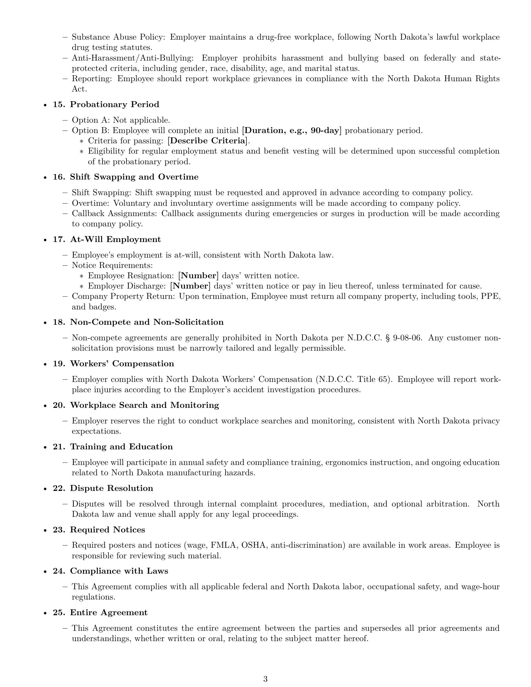 Preview page 3 of Free North Dakota assembler employment contract template