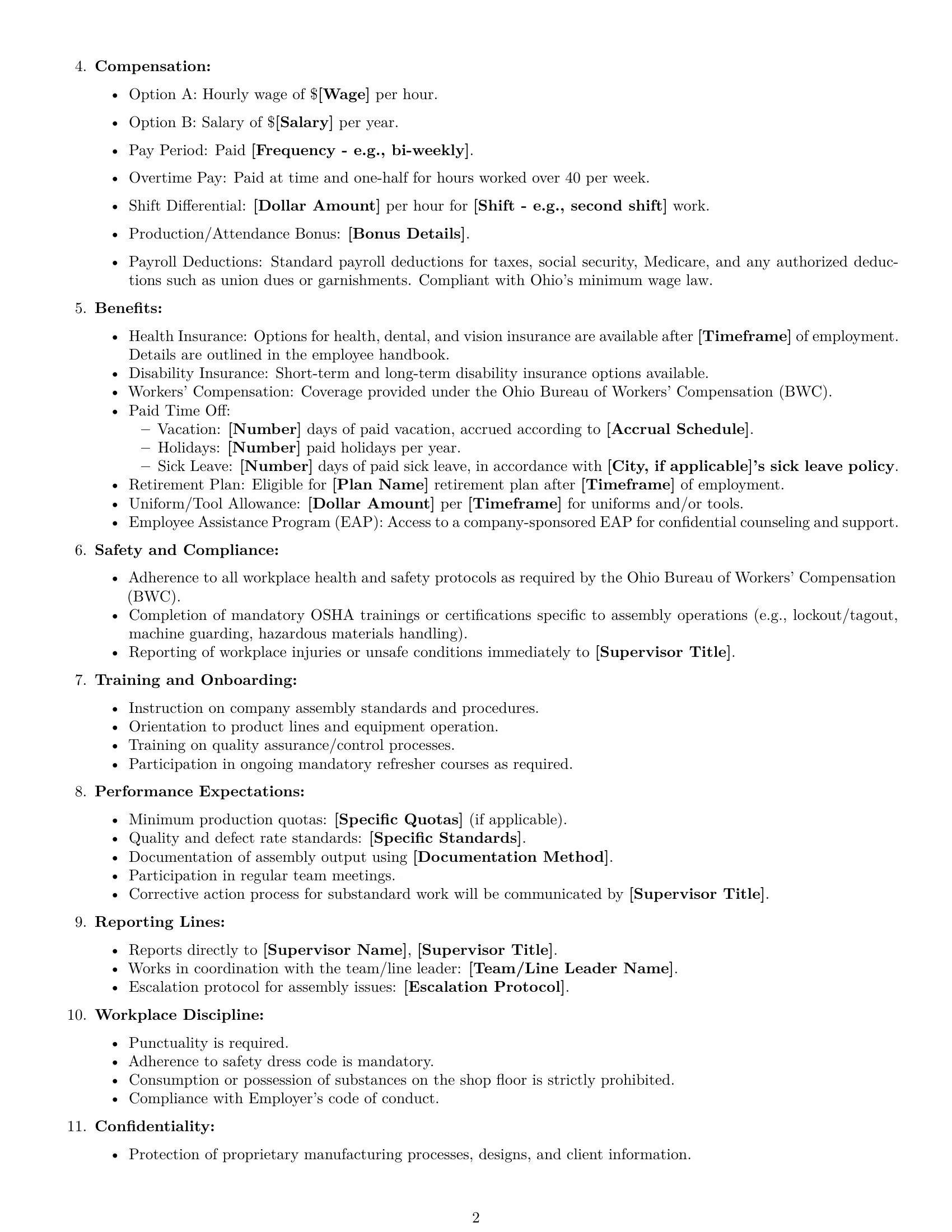 Preview page 2 of Free Ohio assembler employment contract template