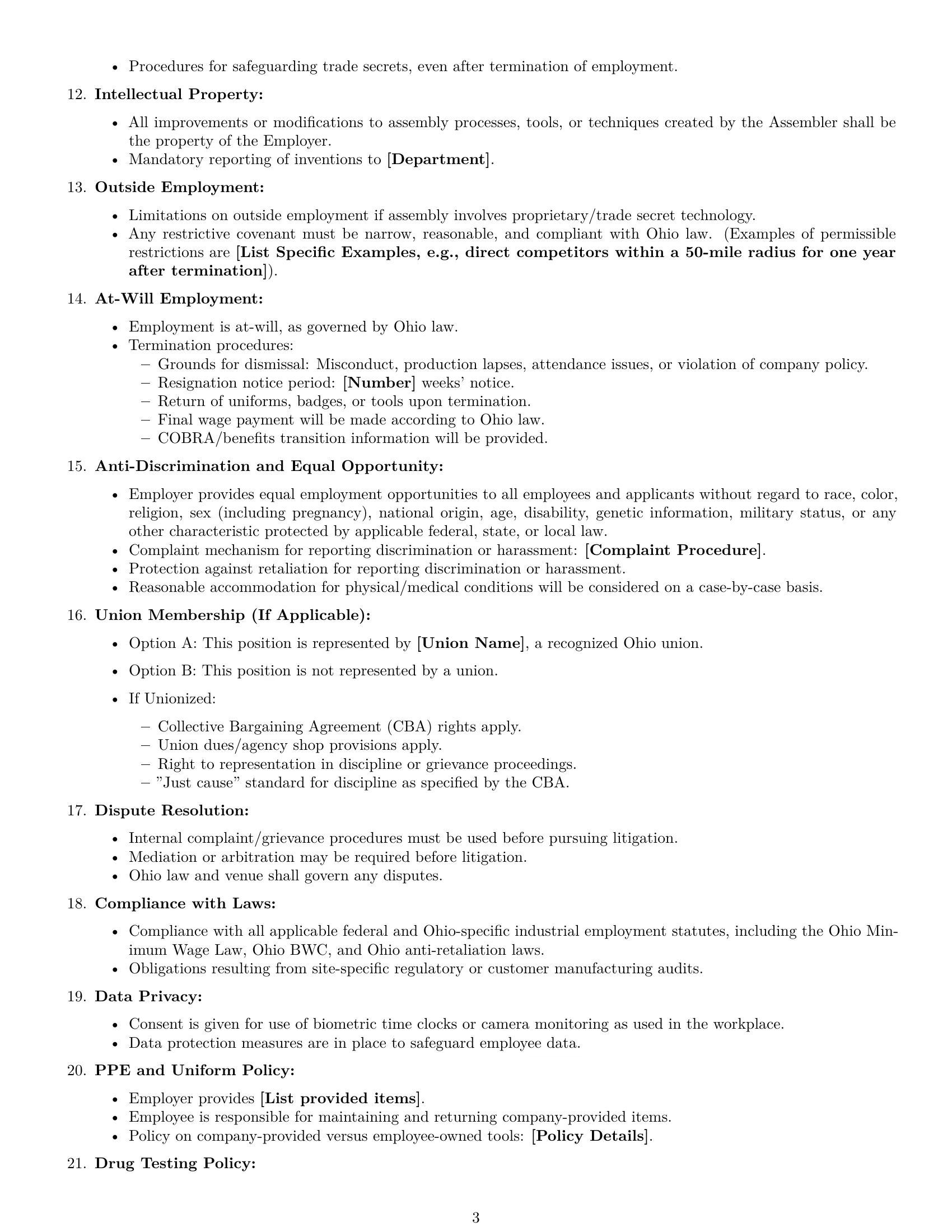 Preview page 3 of Free Ohio assembler employment contract template